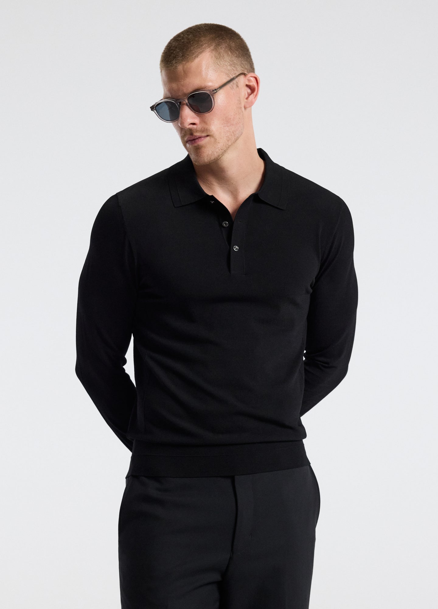 Long Sleeve Tech Knit Polo Black