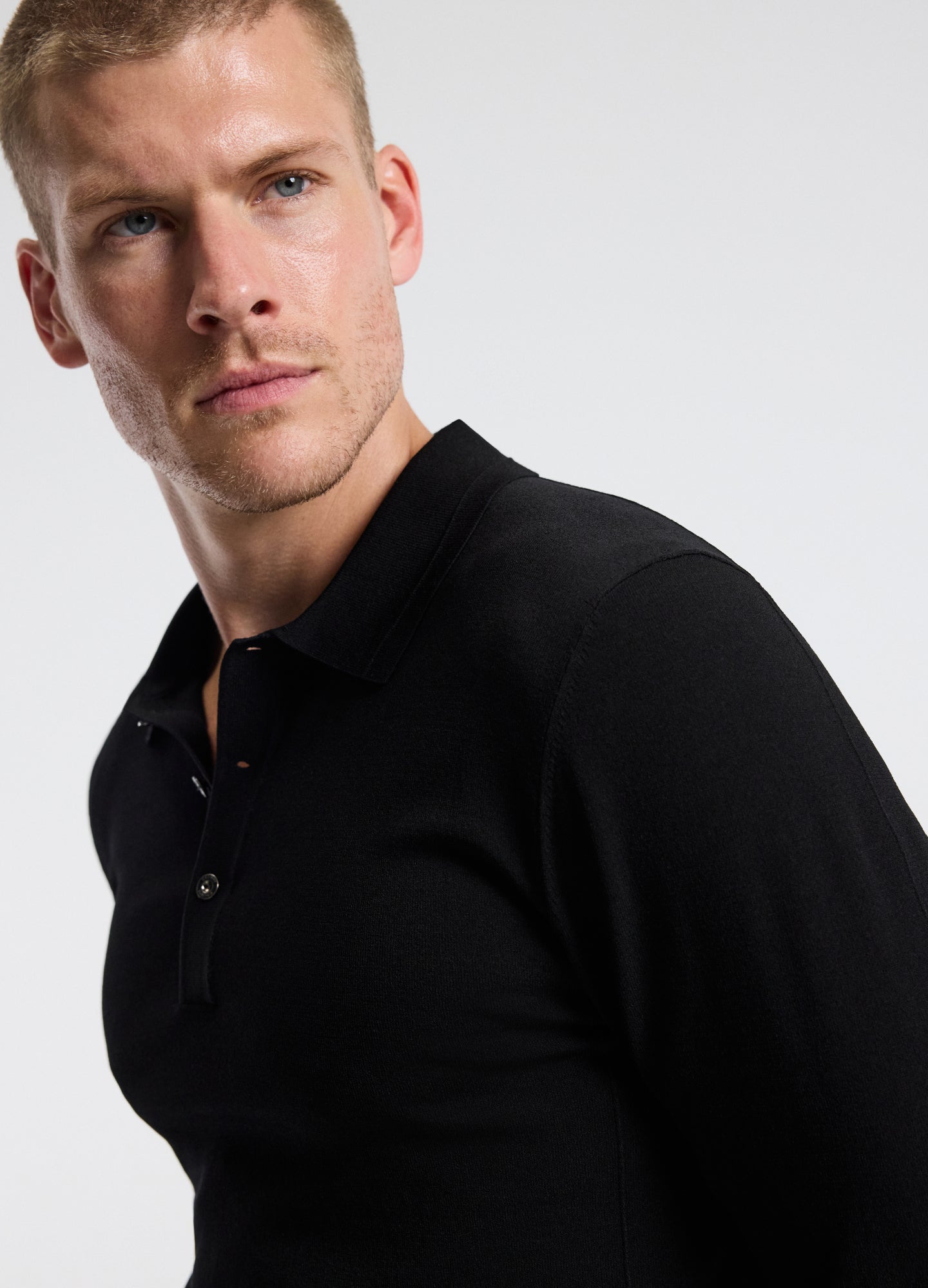 Long Sleeve Tech Knit Polo Black