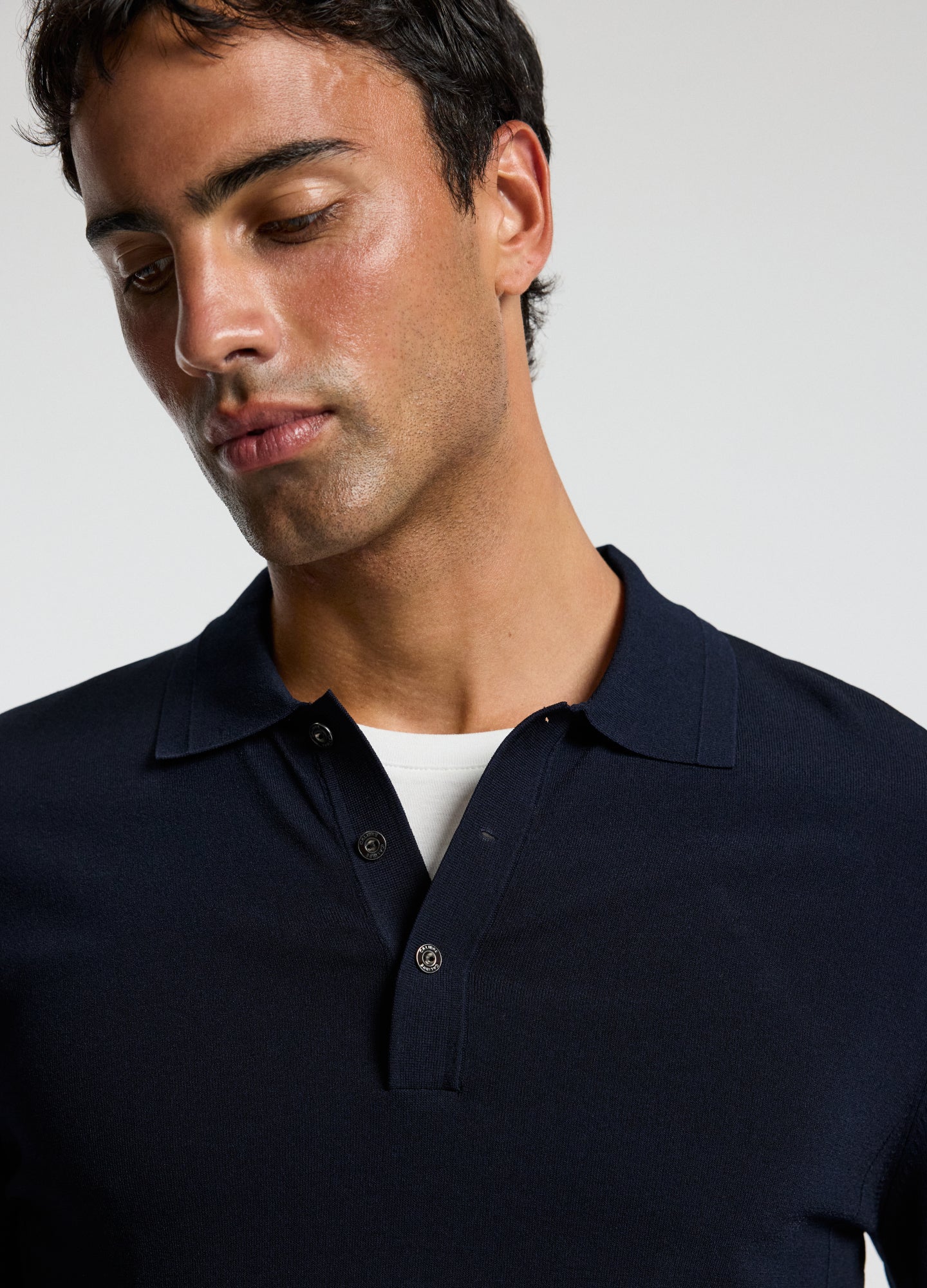 Long Sleeve Tech Knit Polo Naval Blue