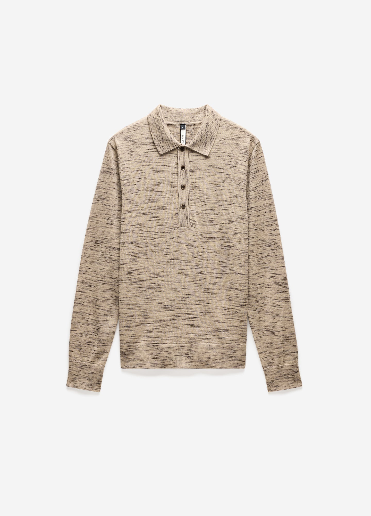 Melange Merino Wool Long Sleeve Polo Flint