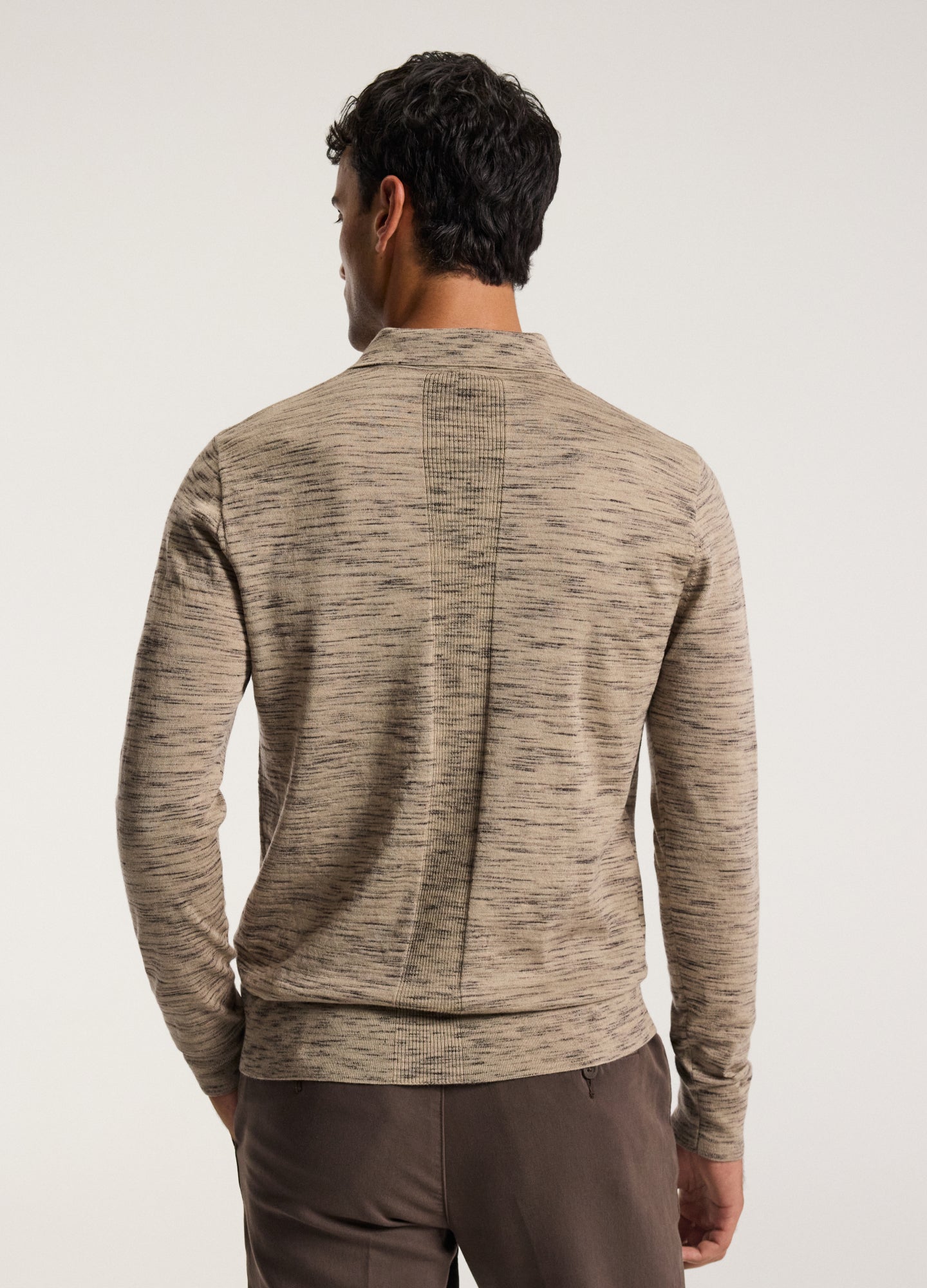 Melange Merino Wool Long Sleeve Polo Flint