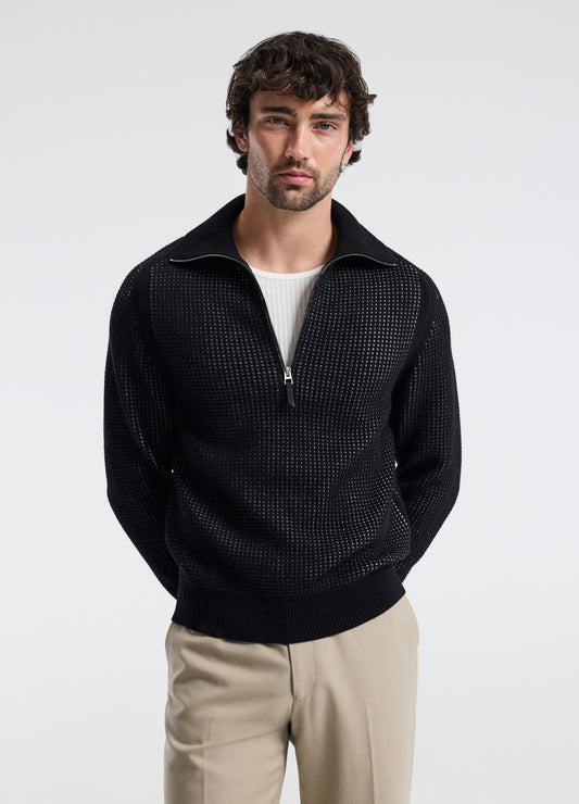Quarter Zip Merino Wool Sweater Black