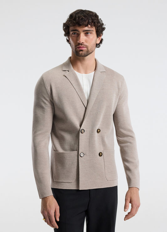 Double-Breasted Merino Wool Cardigan Neutral