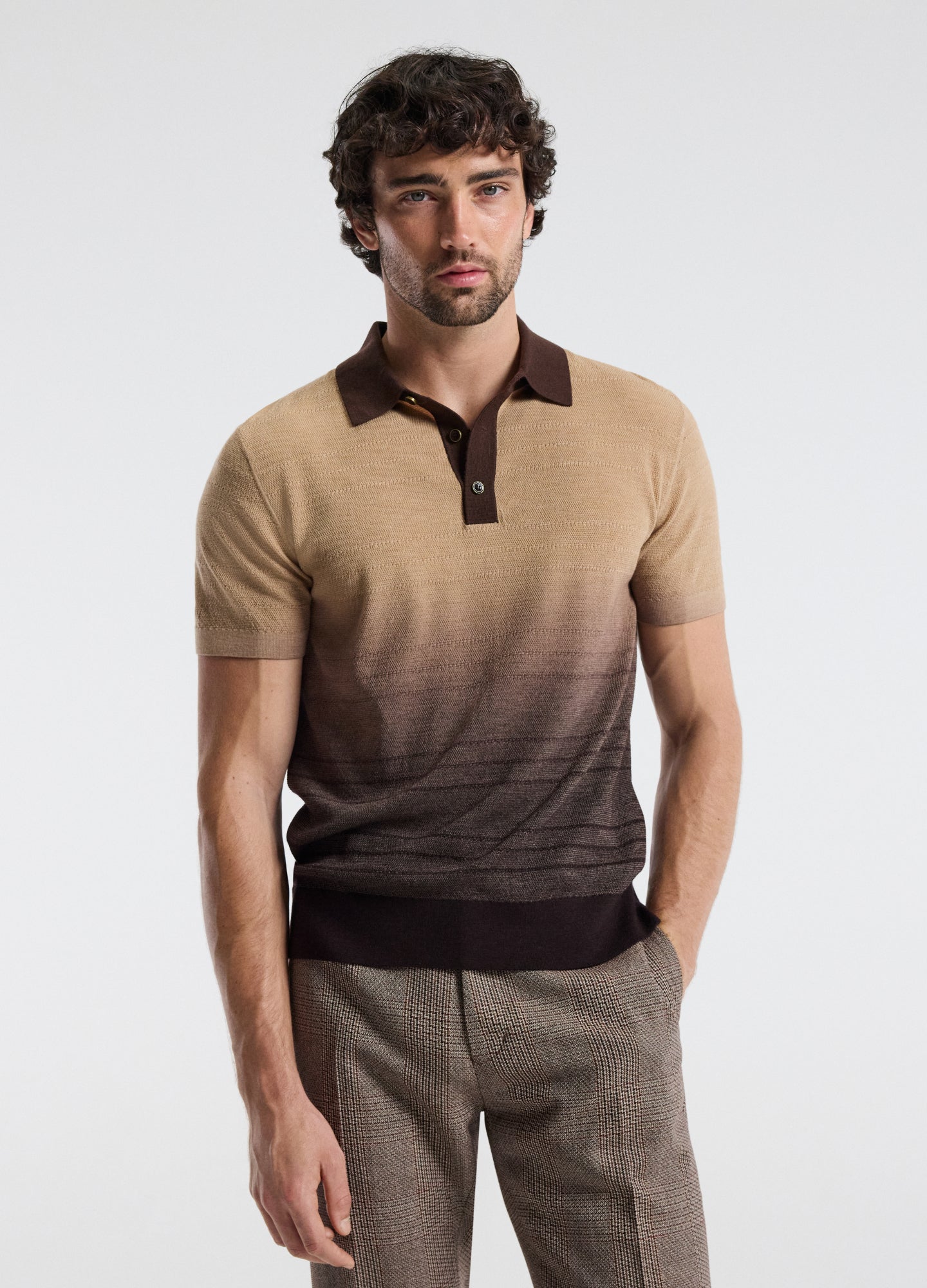 Ombre Merino Wool Polo Neutral