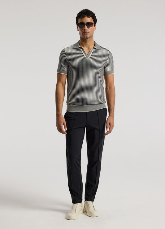 Ribbed Technical Knit Stripe Polo Navy