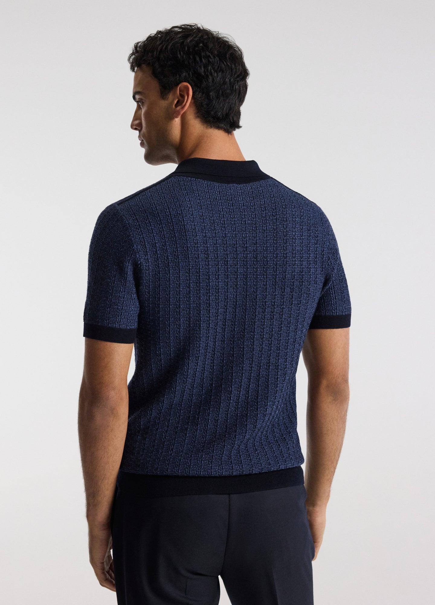 Textured Jacquard Merino Polo Navy