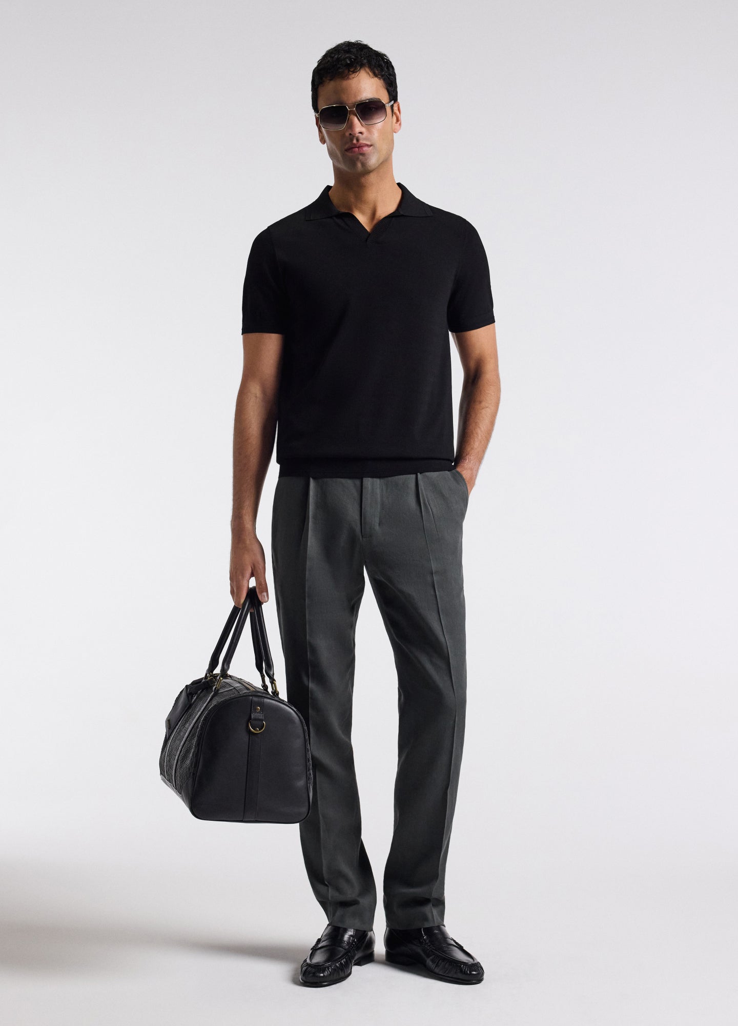 Technical Knit Rib Collar Polo Black
