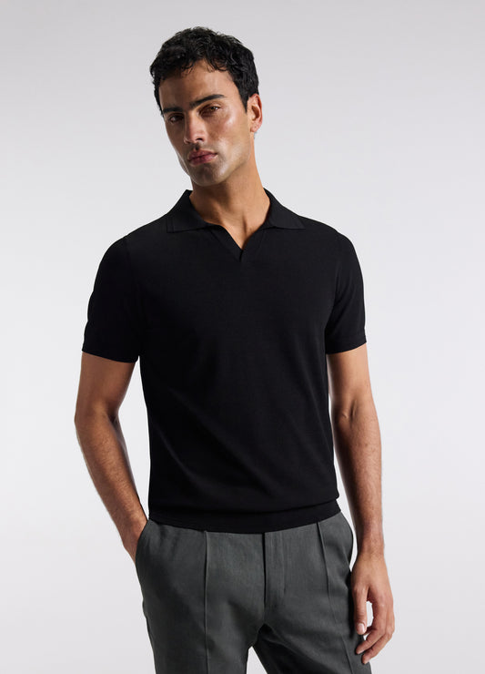 Technical Knit Rib Collar Polo Black
