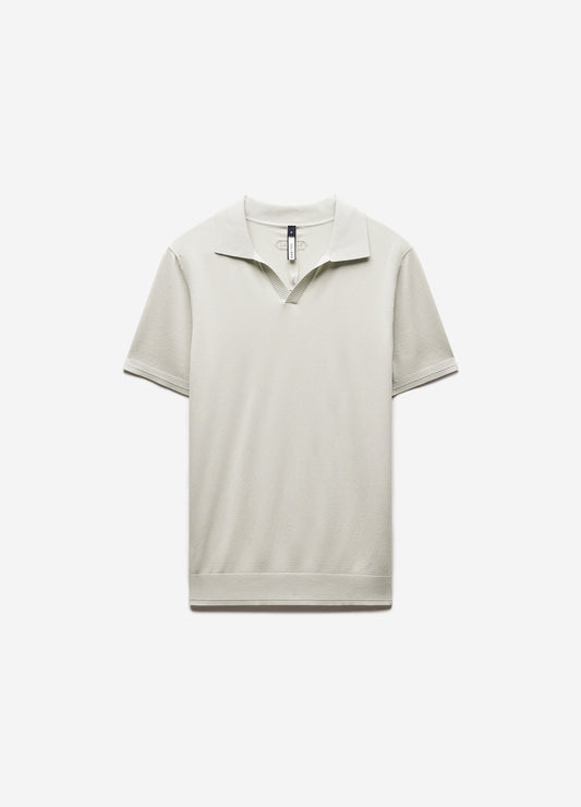 Technical Knit Rib Collar Polo Silver