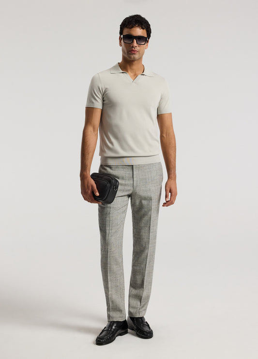 Technical Knit Rib Collar Polo Silver