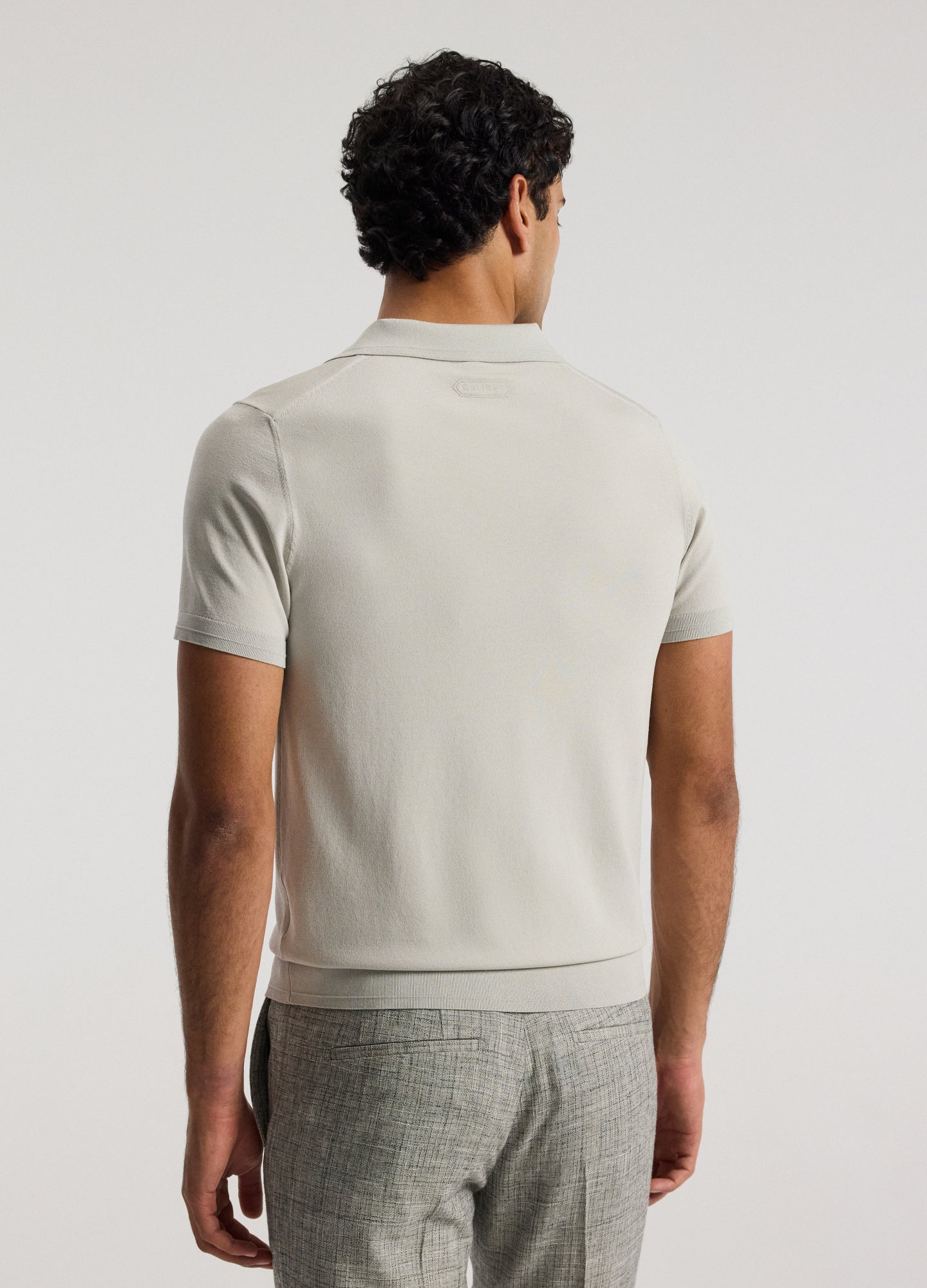 Technical Knit Rib Collar Polo Silver