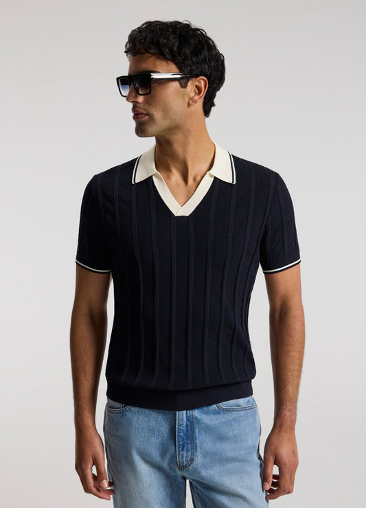 Contrast Trim Stripe Polo Navy