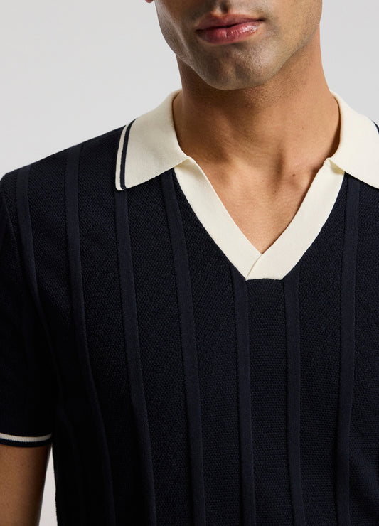 Contrast Trim Stripe Polo Navy