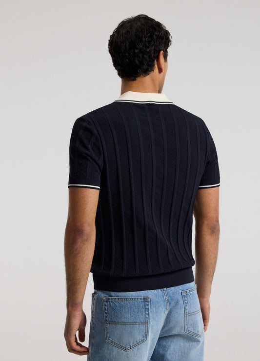 Contrast Trim Stripe Polo Navy