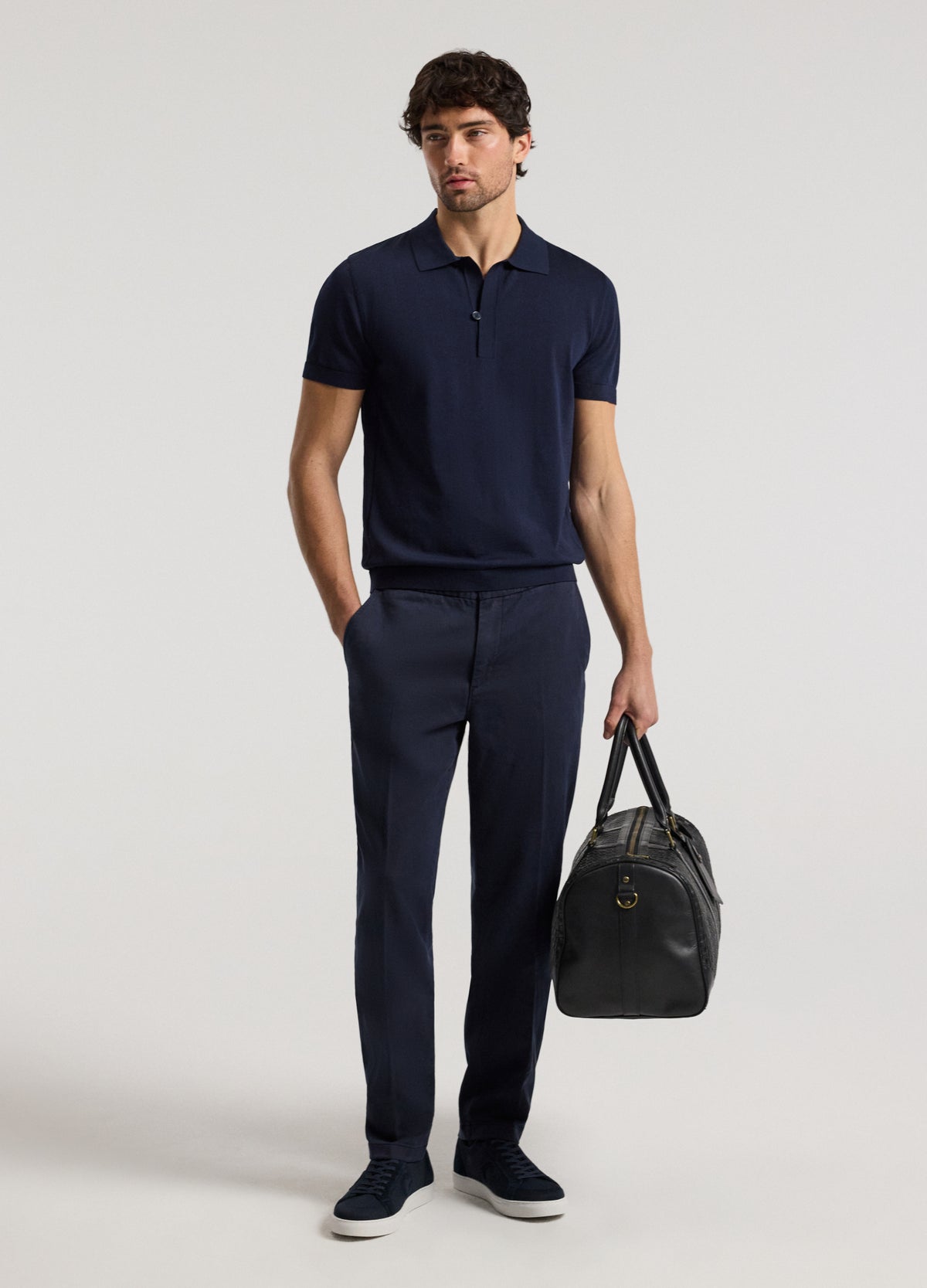 Technical Knit Button Polo Navy Light