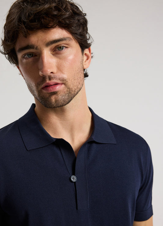 Tech Knit Button Polo Navy Light