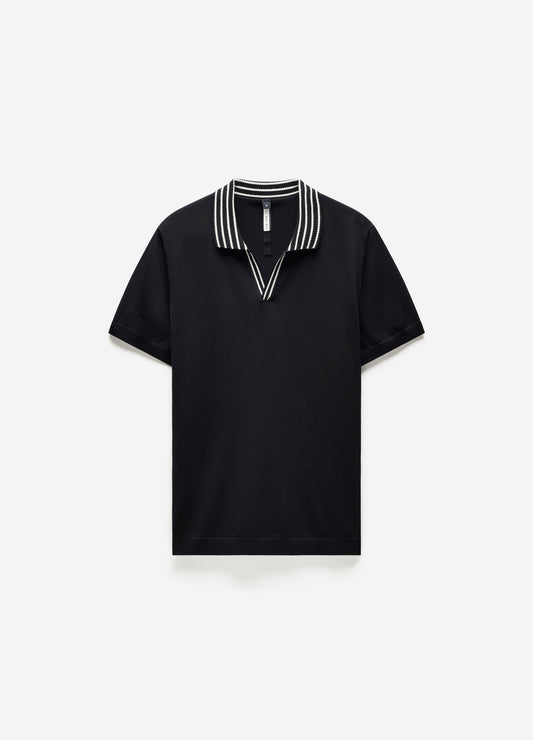 Stripe Collar Polo Black