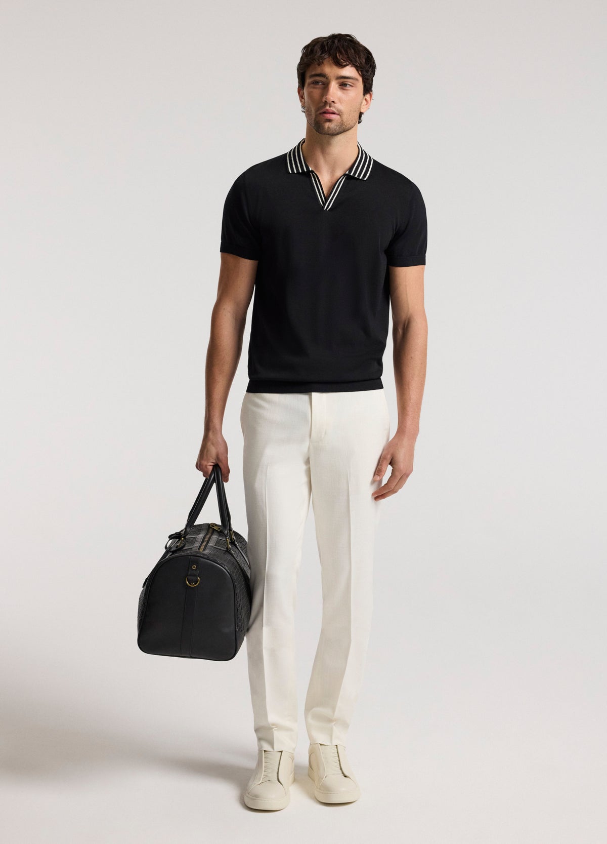 Stripe Collar Polo Black