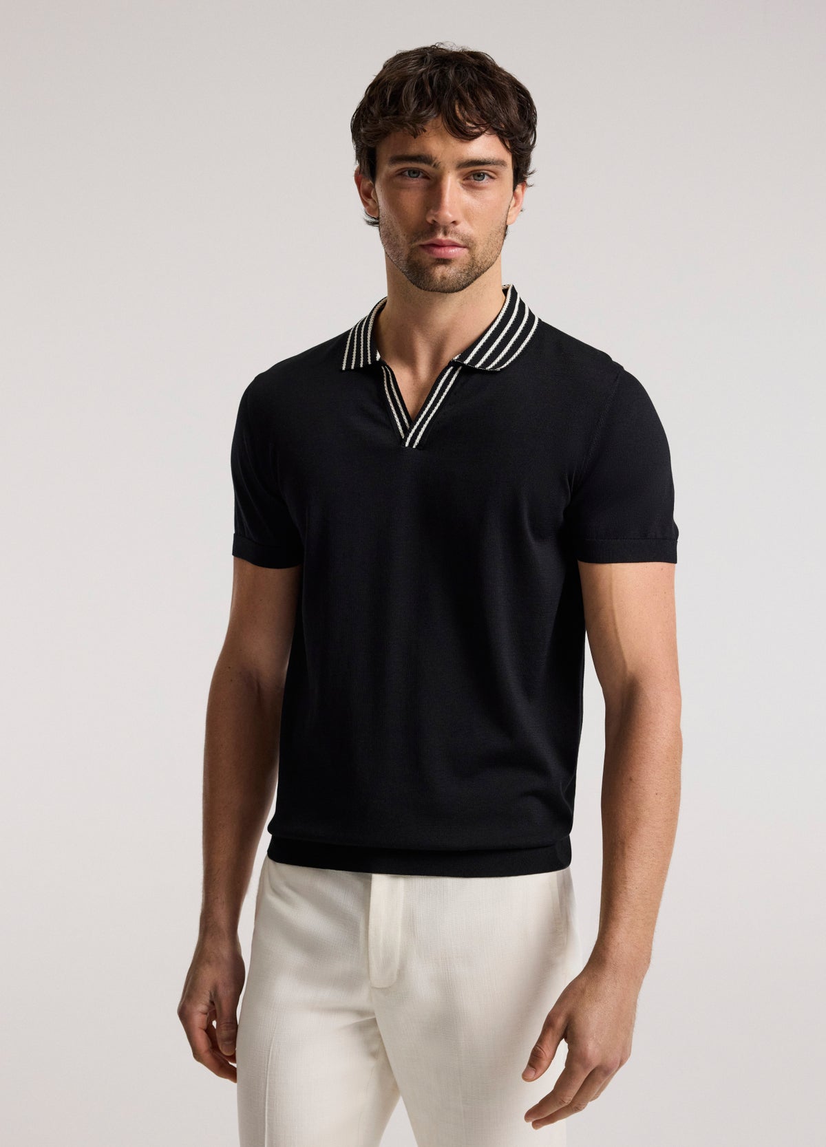 Stripe Collar Polo Black