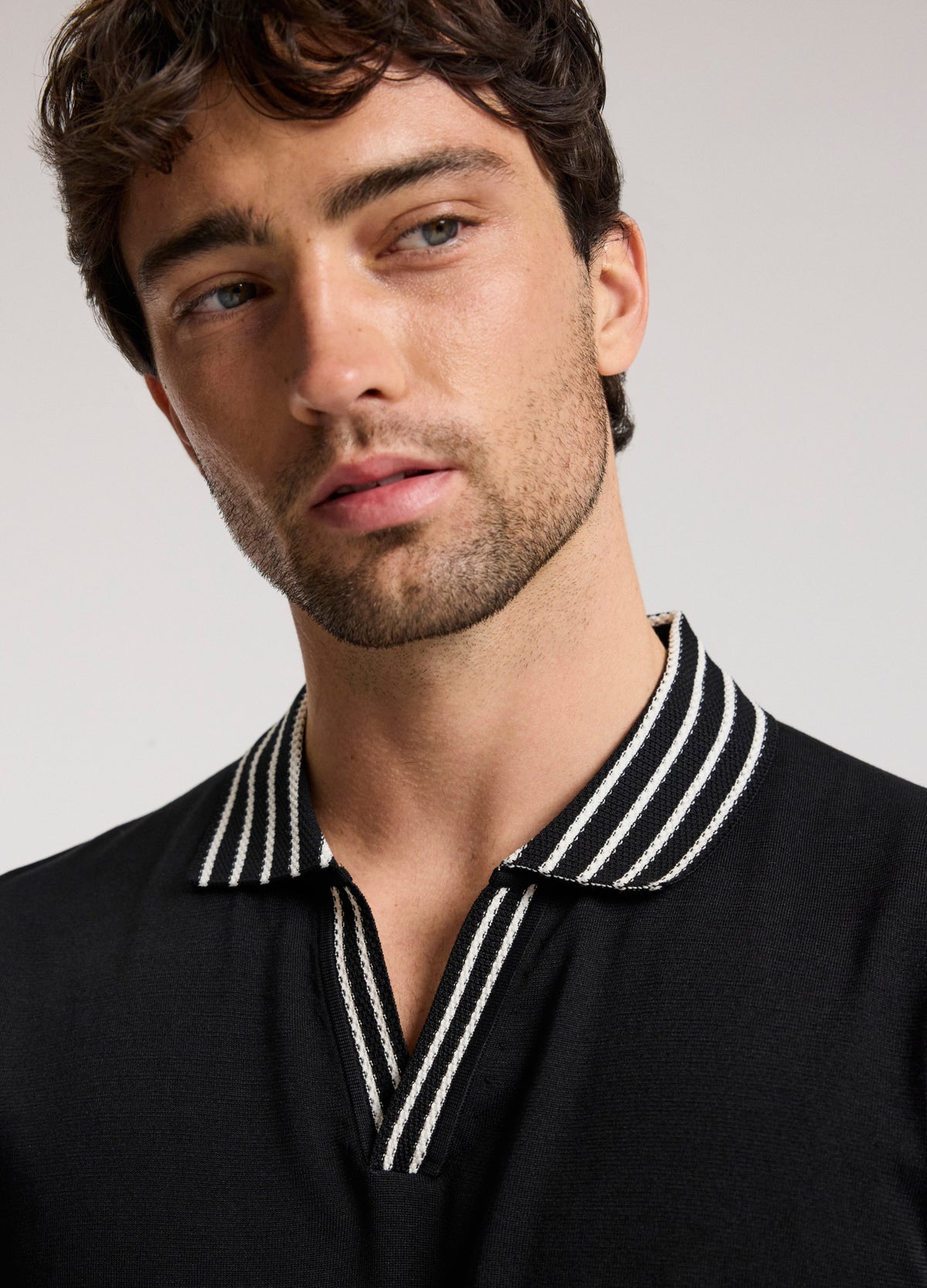 Stripe Collar Polo Black