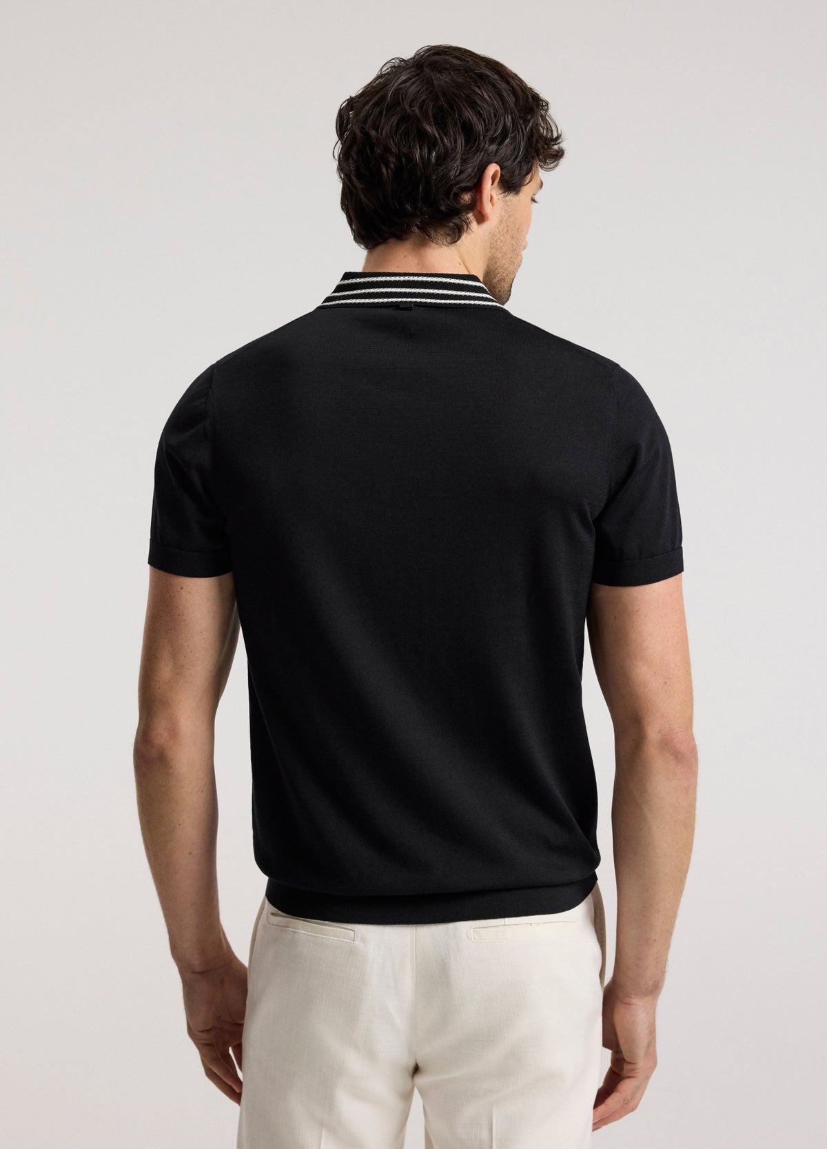 Stripe Collar Polo Black