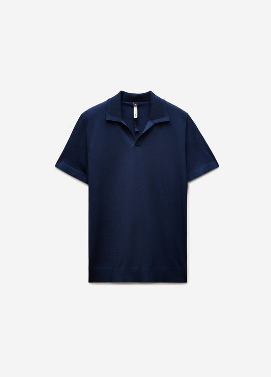 Rib Collar Tech Knit Polo Delft Blue