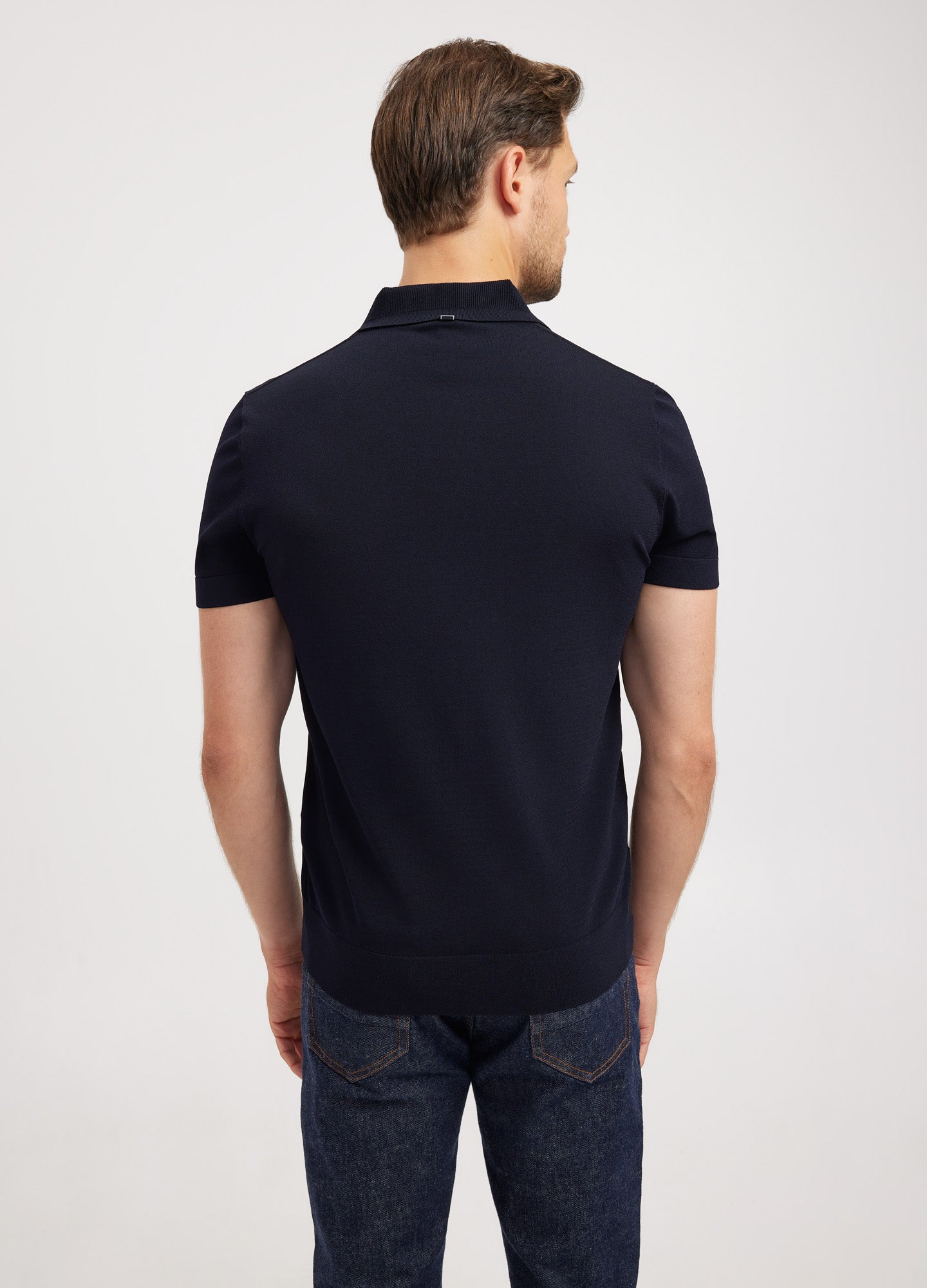 Rib Collar Tech Knit Polo Navy Dark