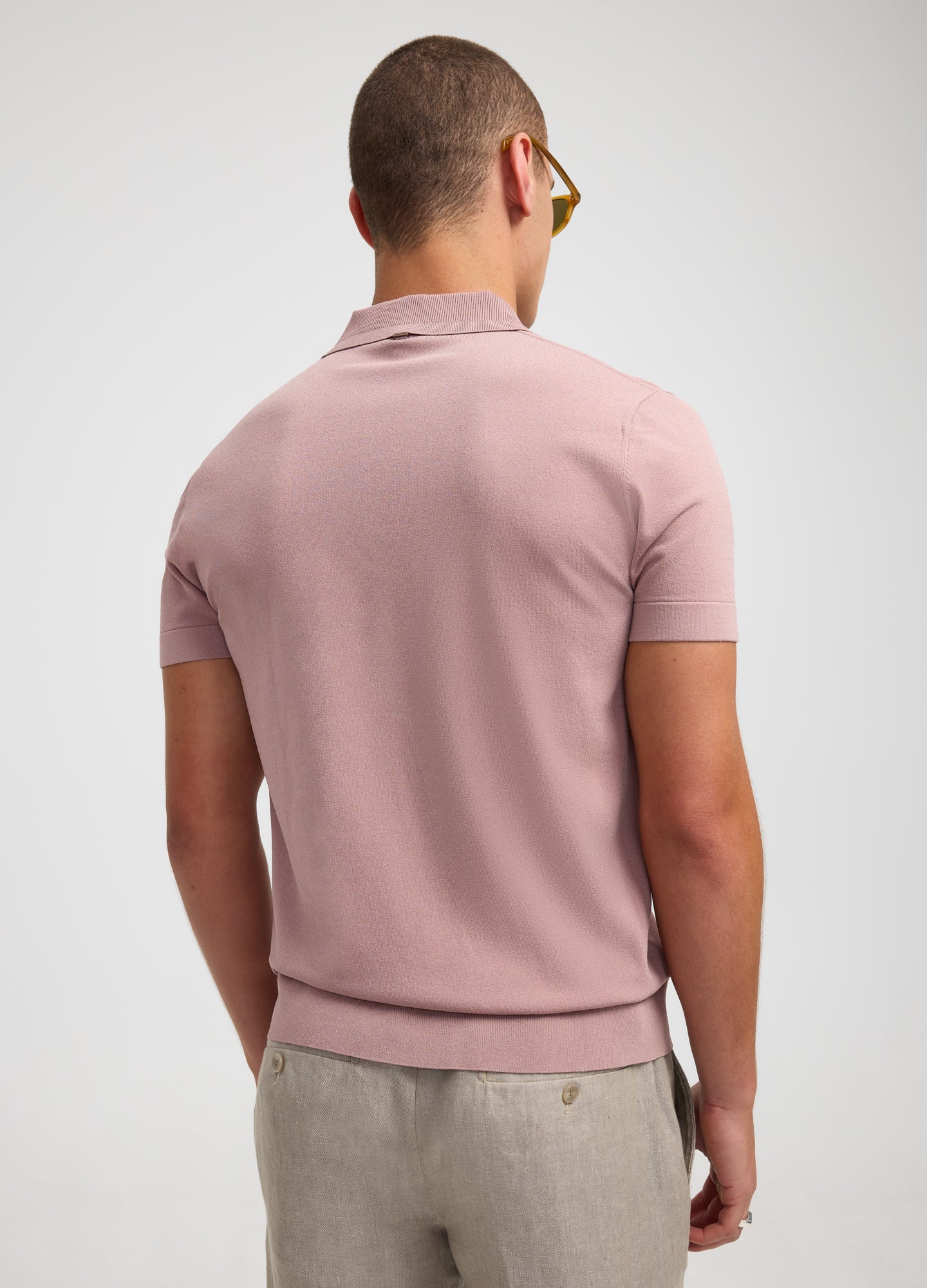 Rib Collar Tech Knit Polo Dusty Pink