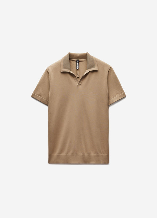 Rib Collar Tech Knit Polo Sand