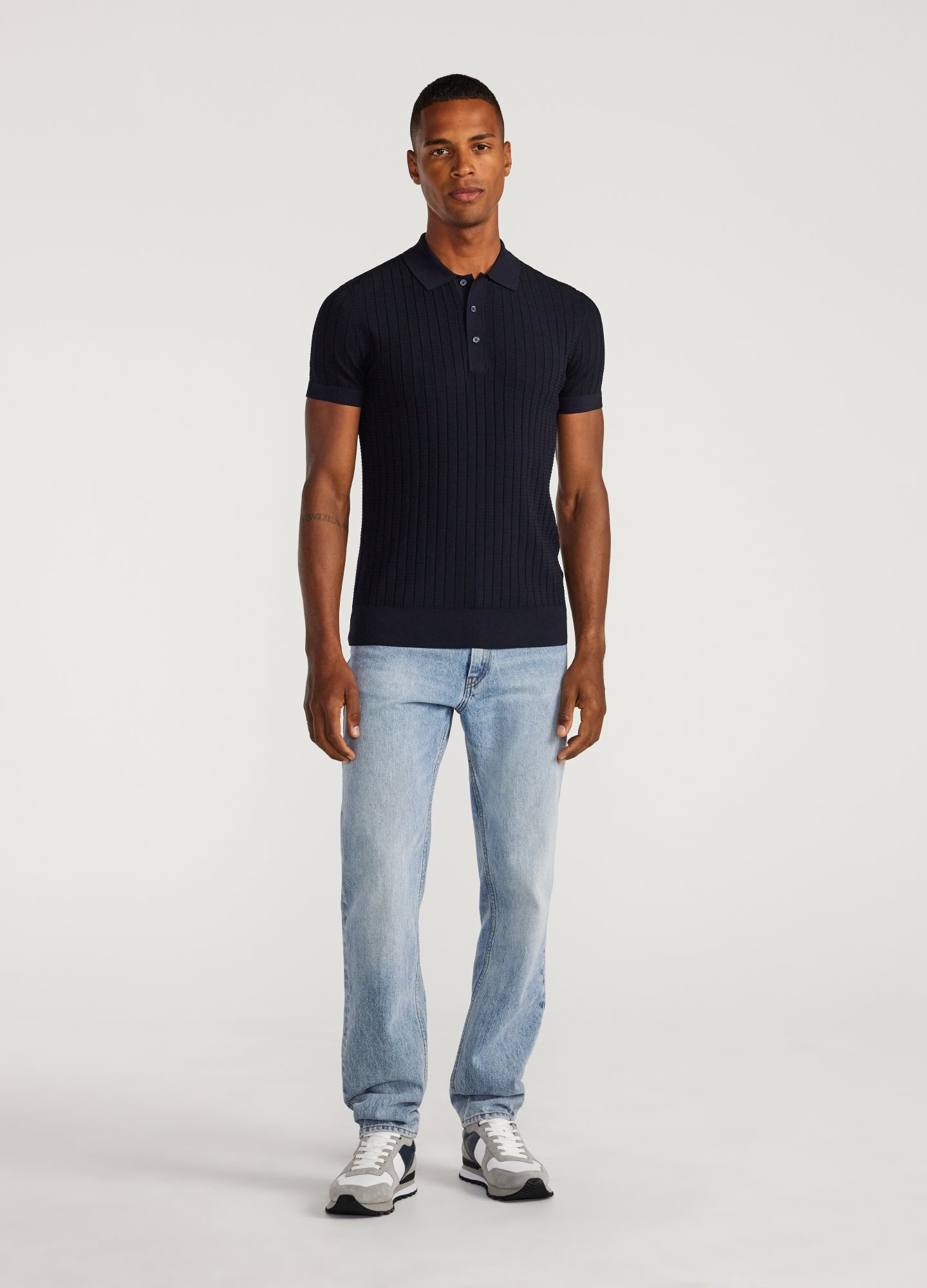 Textured Rib Tech Knit Polo Navy