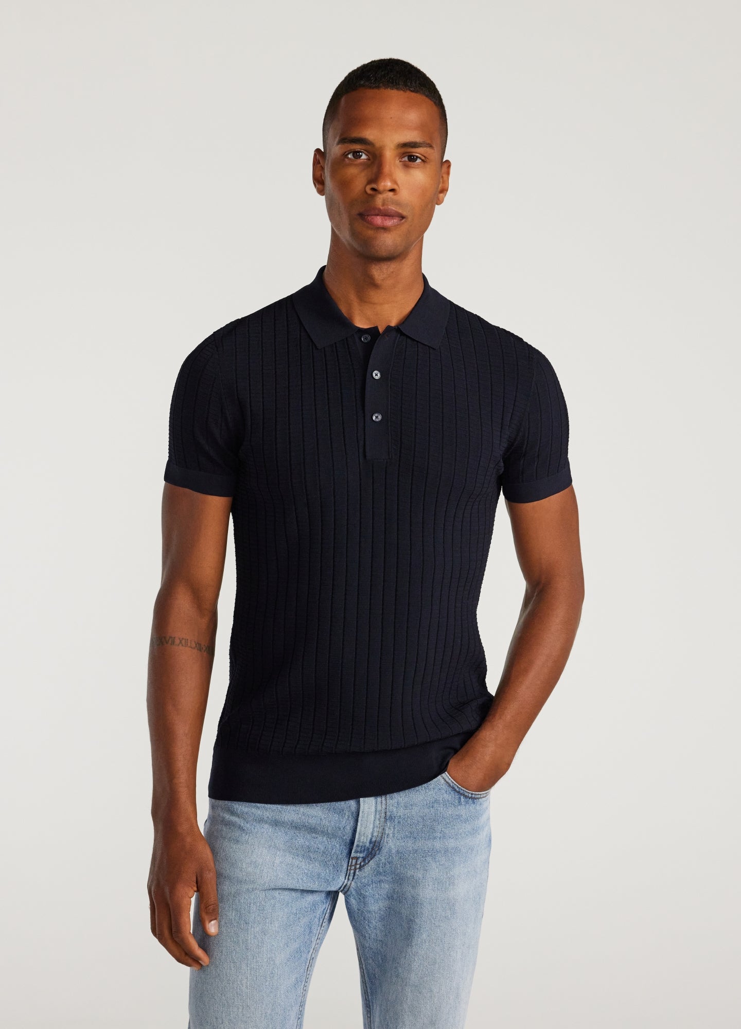 Textured Rib Tech Knit Polo Navy