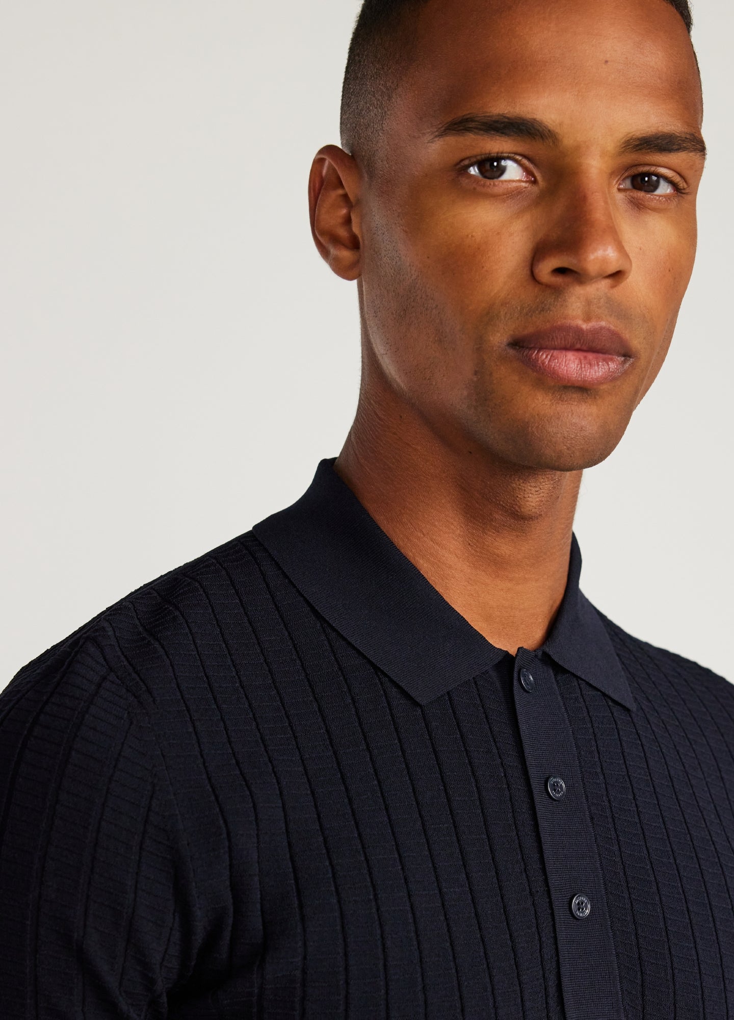 Textured Rib Tech Knit Polo Navy