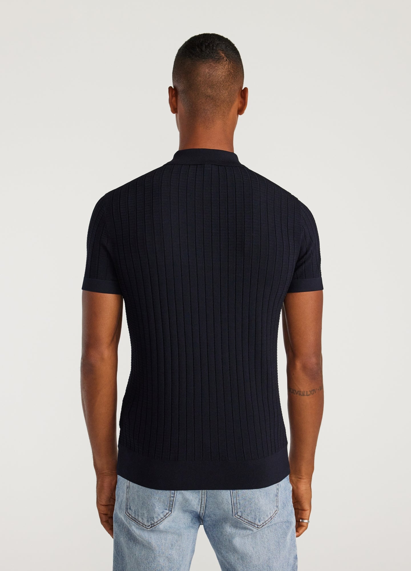 Textured Rib Tech Knit Polo Navy