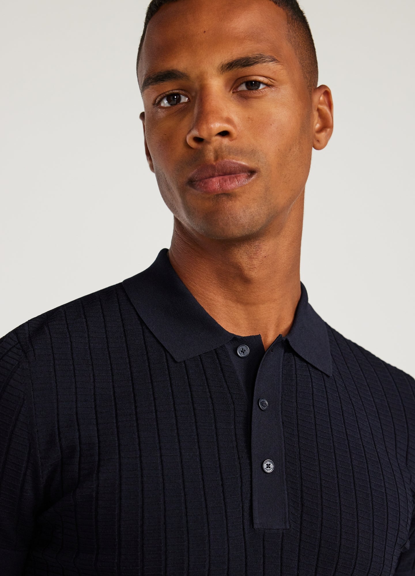 Textured Rib Tech Knit Polo Navy