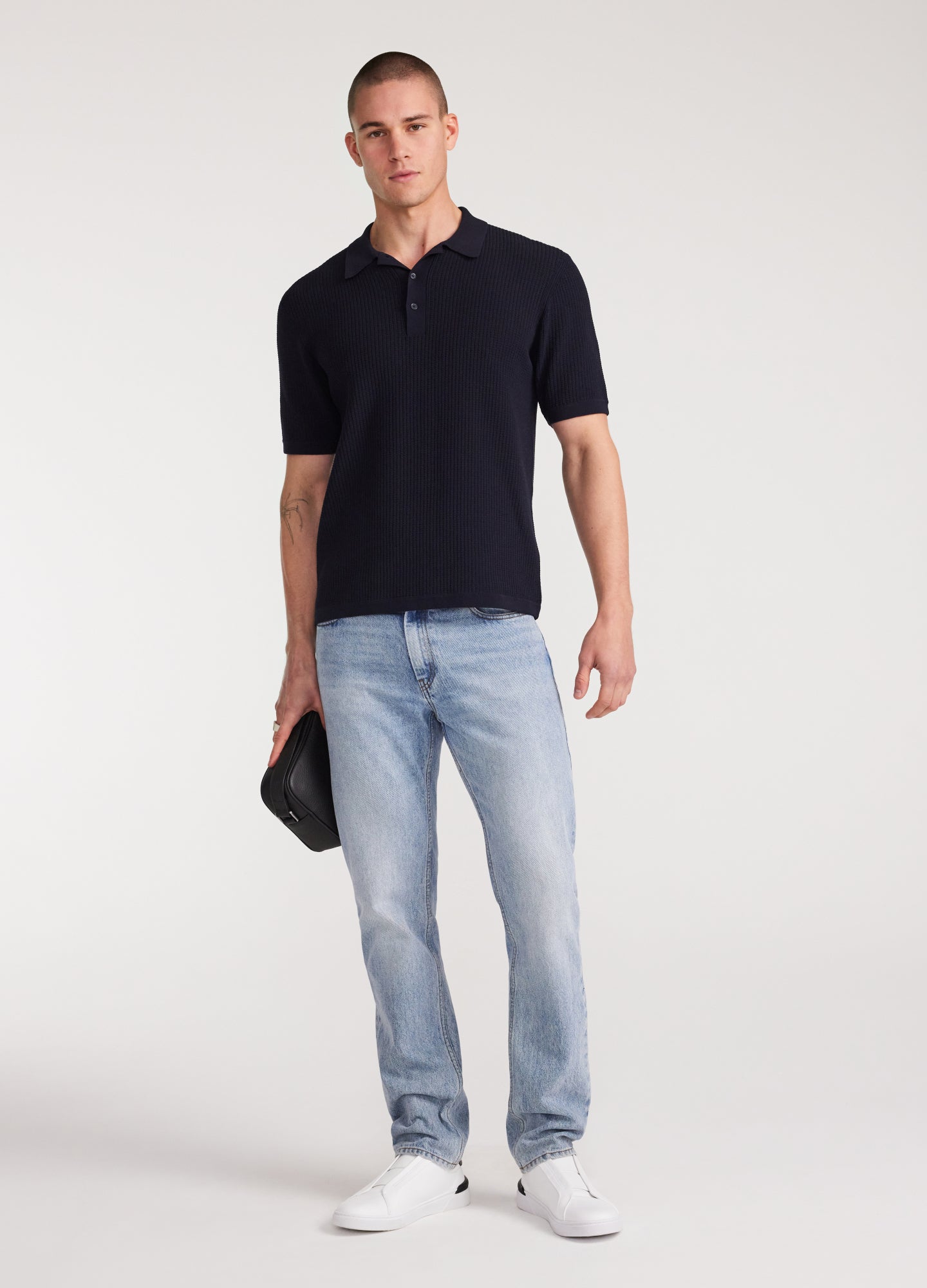 Relaxed Textured Knit Polo Navy