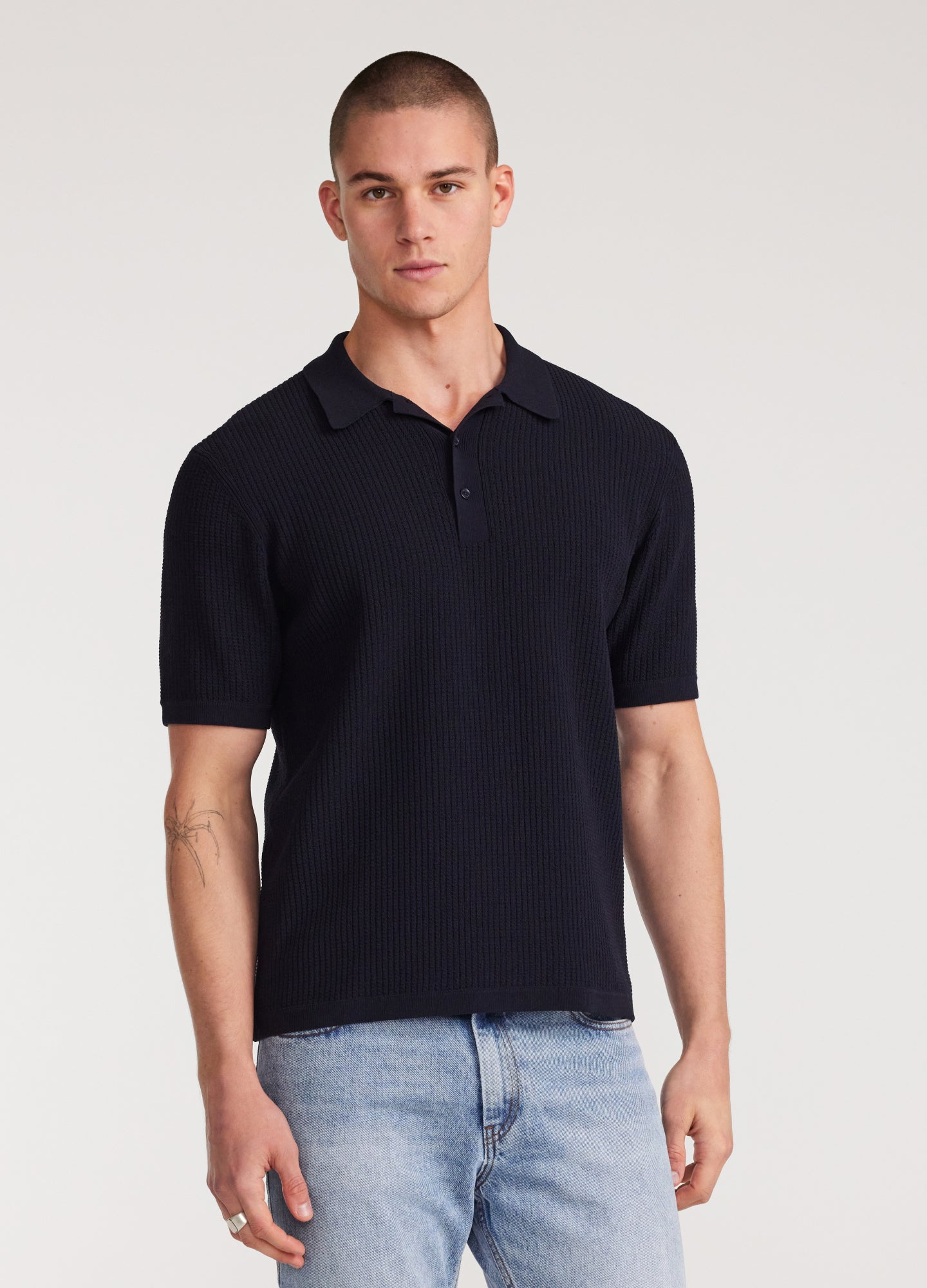 Relaxed Textured Knit Polo Navy