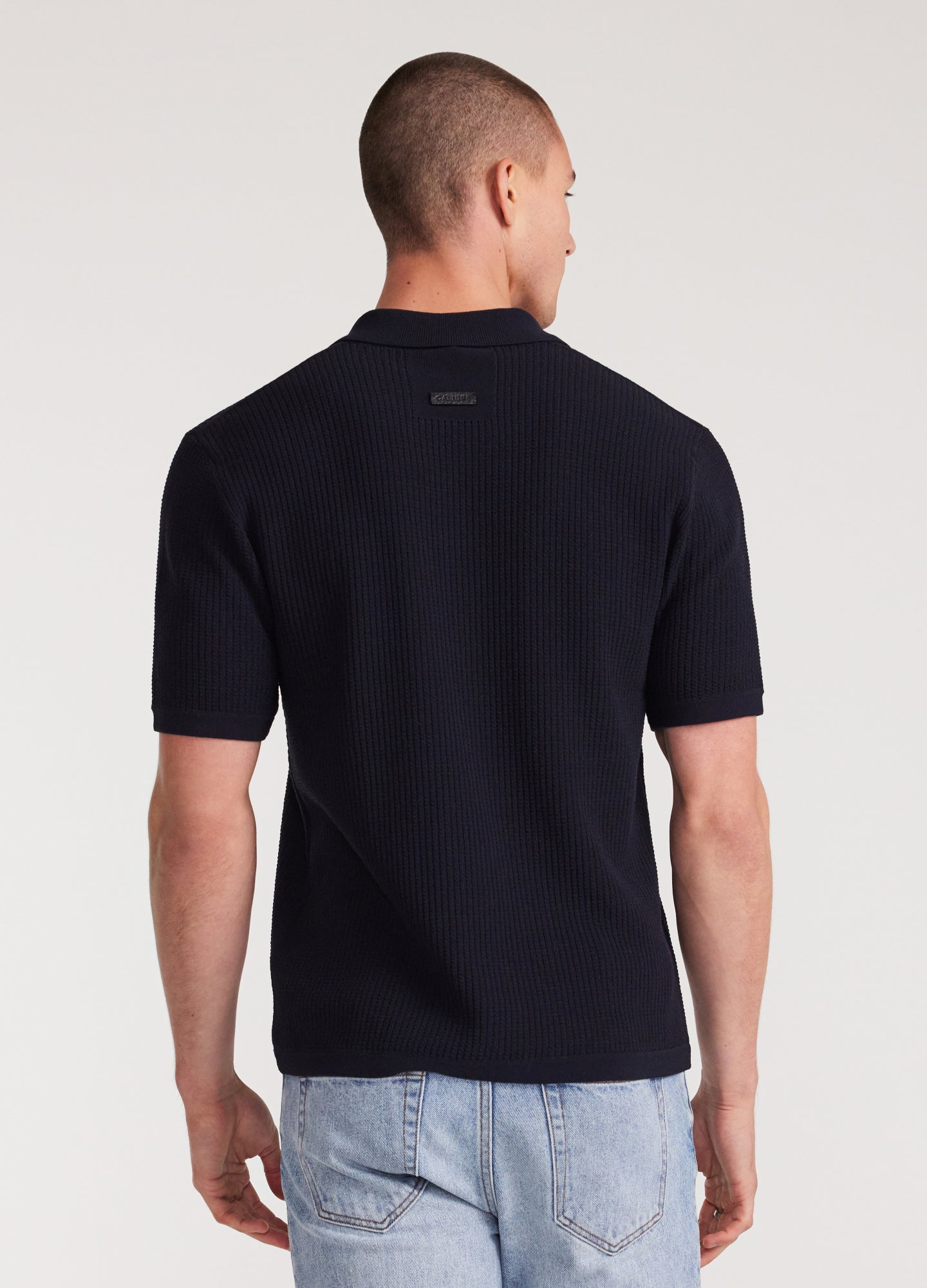 Relaxed Textured Knit Polo Navy