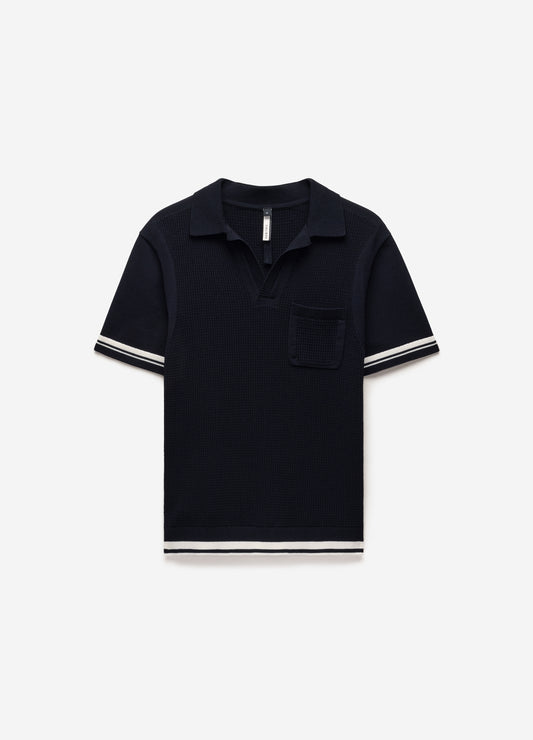 Textured Knit Polo Navy