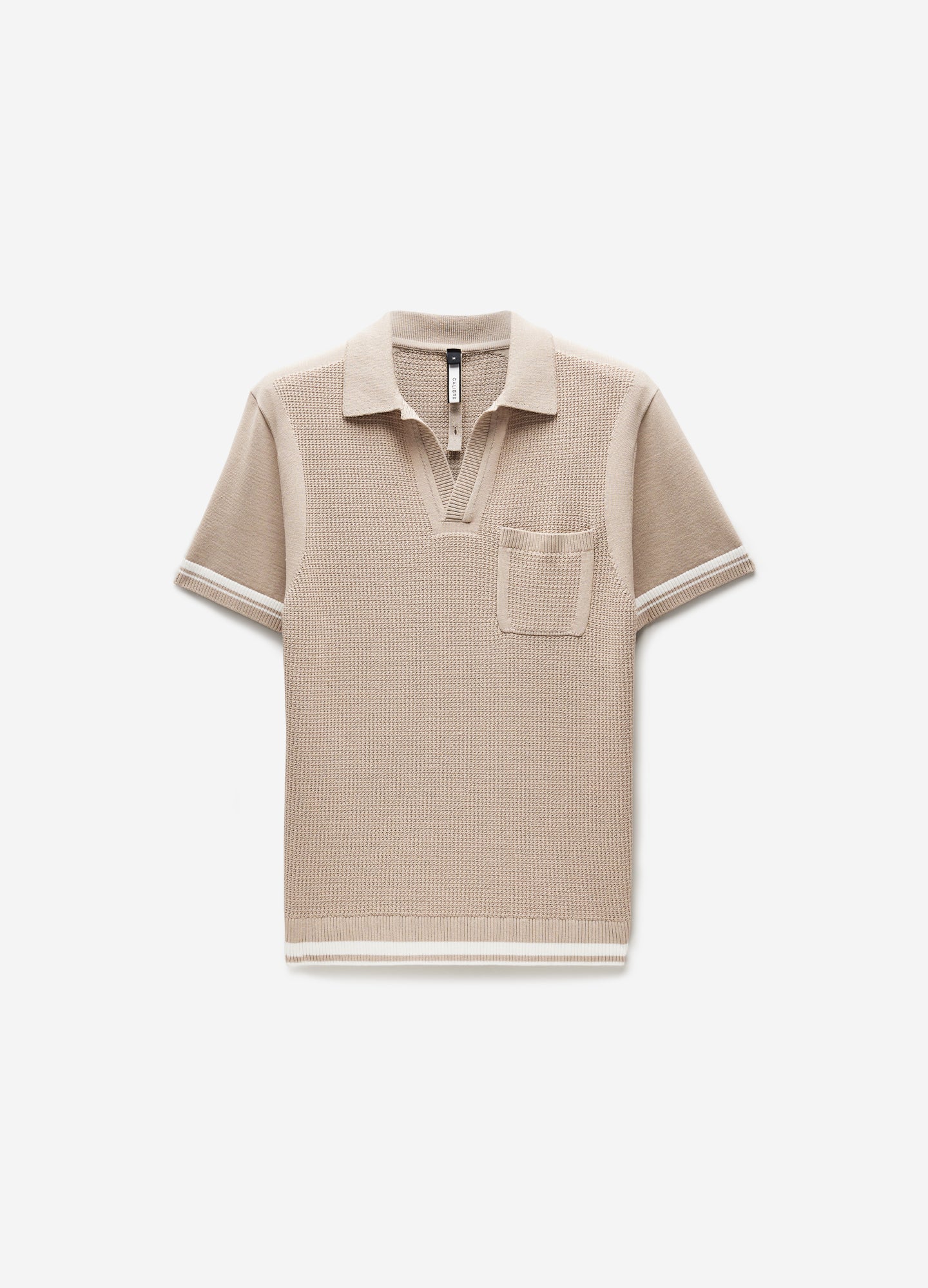 Striped Trim Textured Knit Polo Sand