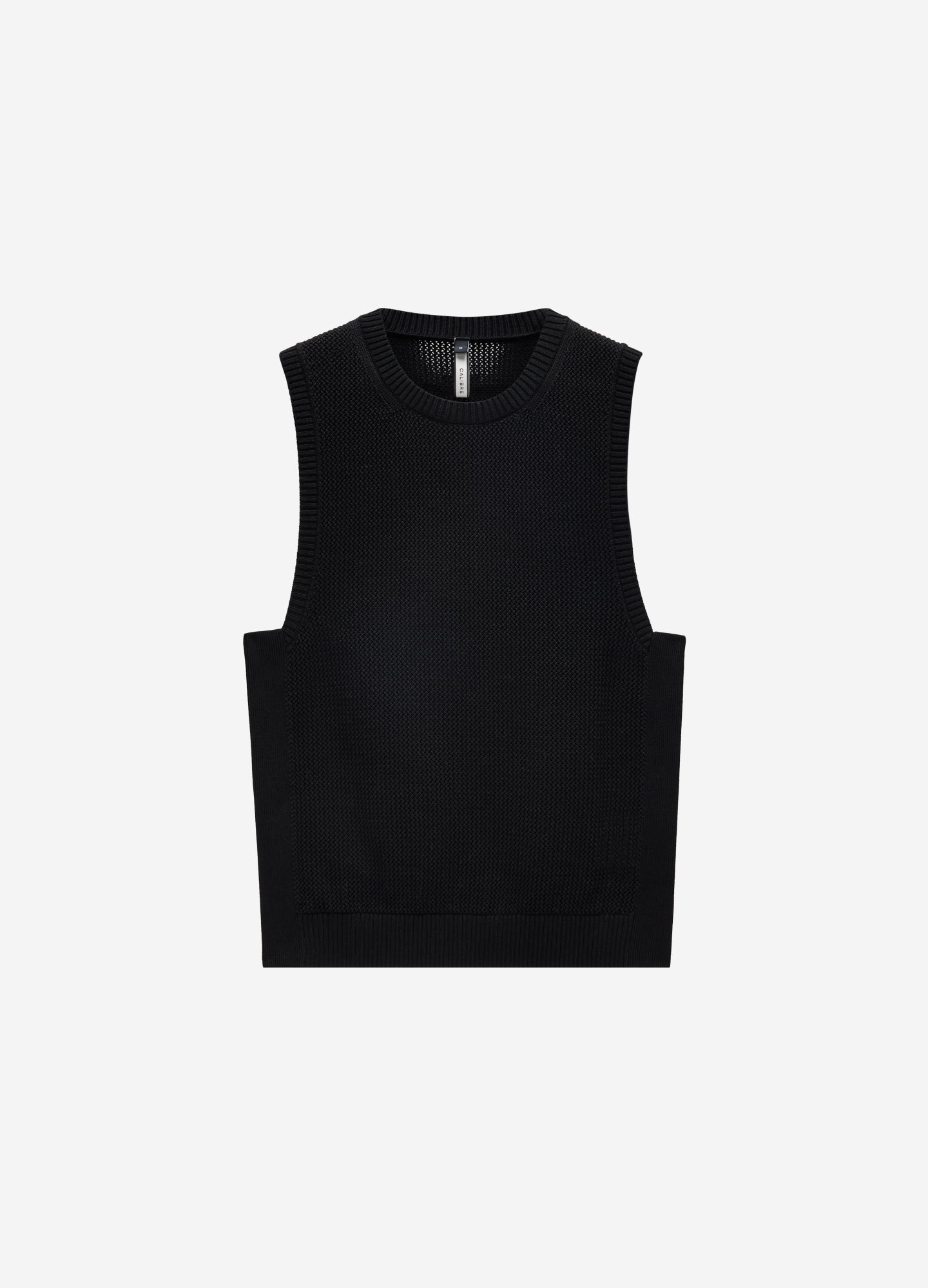 Mesh Knit Crew Neck Tank Black