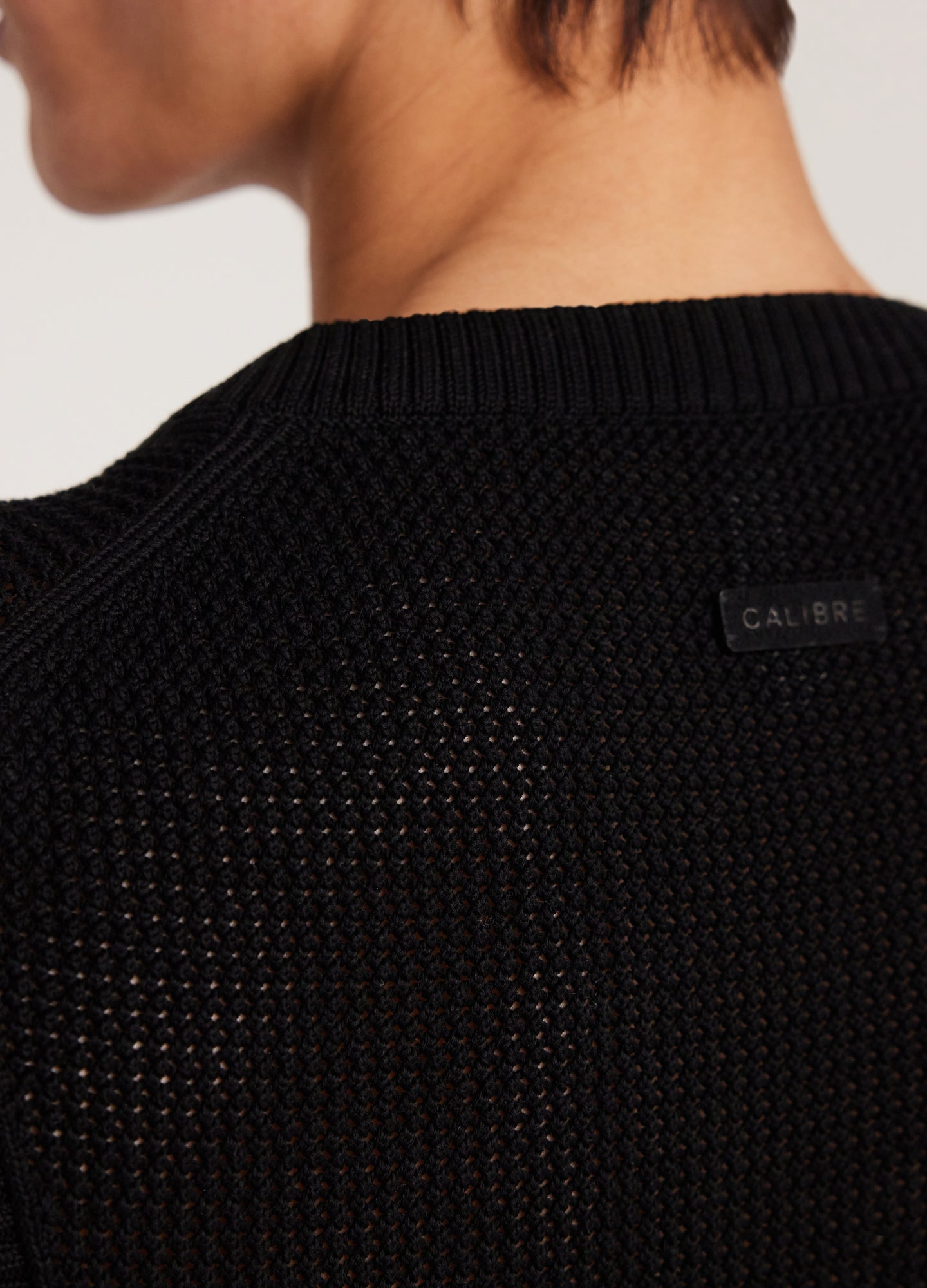 Mesh Knit Crew Neck Tank Black