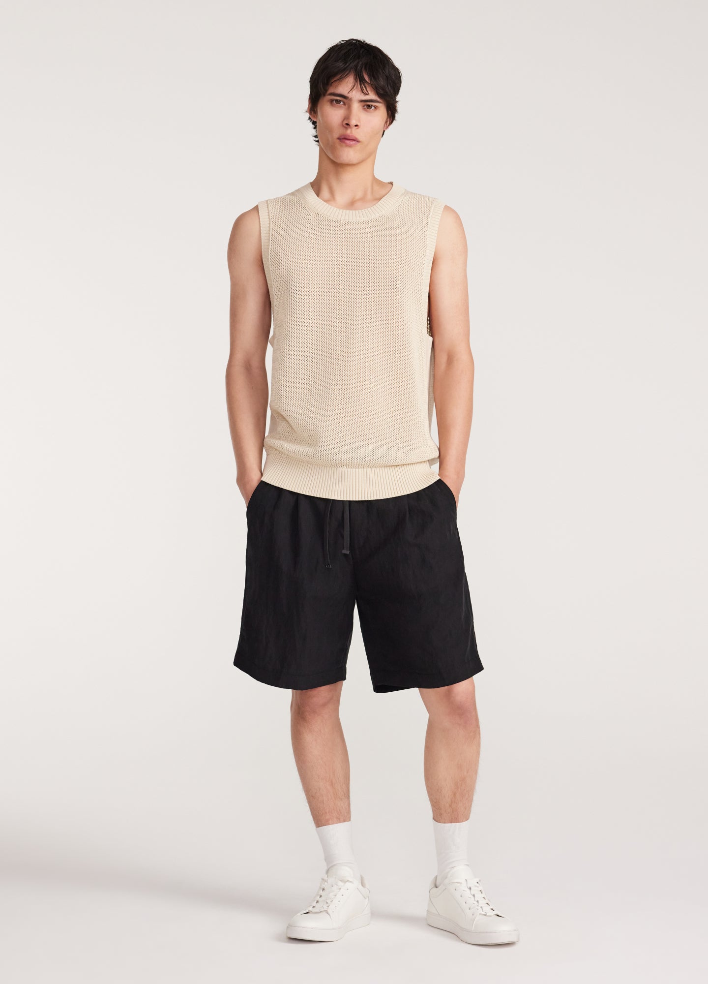 Mesh Knit Crew Neck Tank Ivory