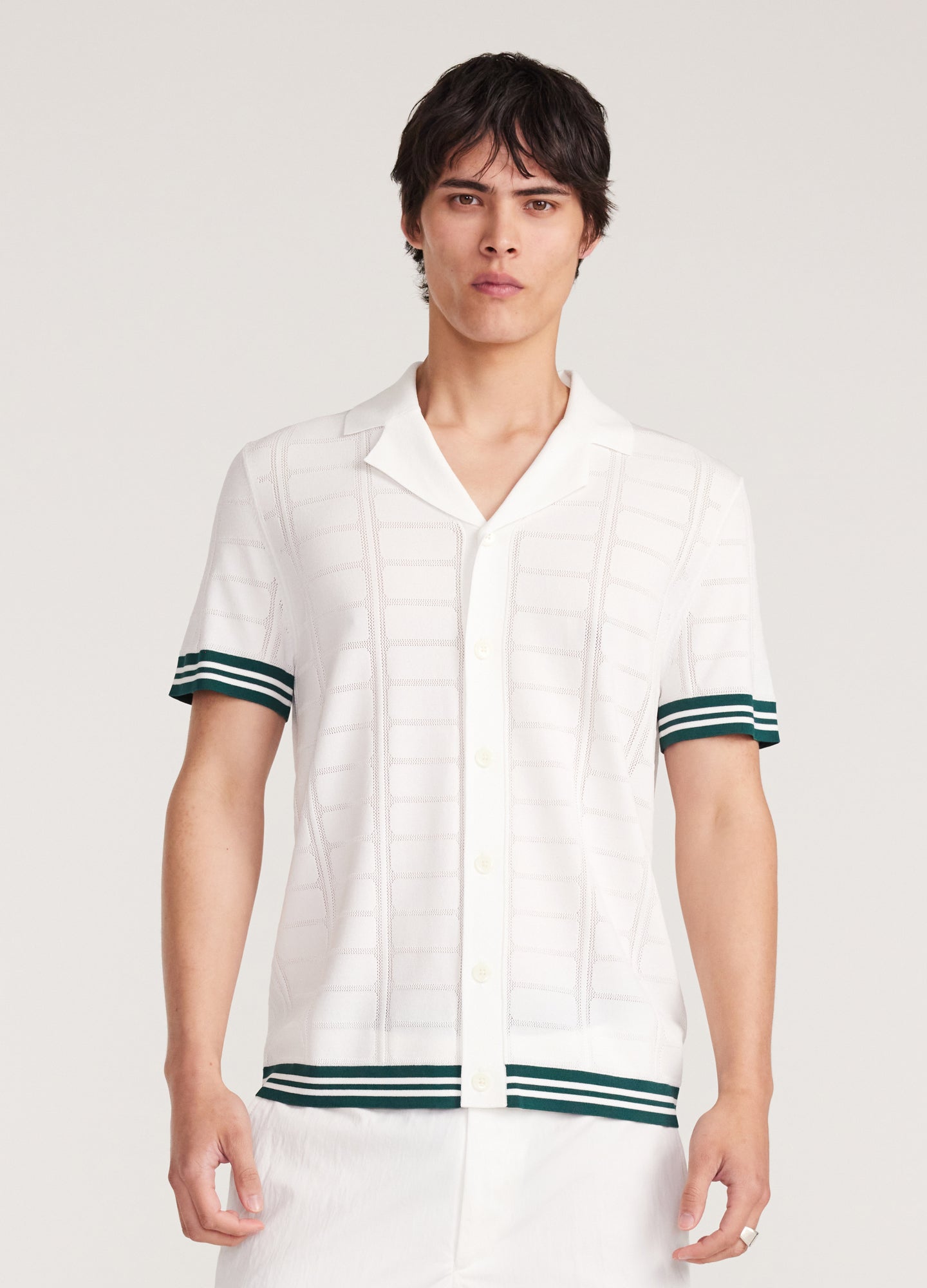 Patterned Mesh Tech Knit Shirt Ivory