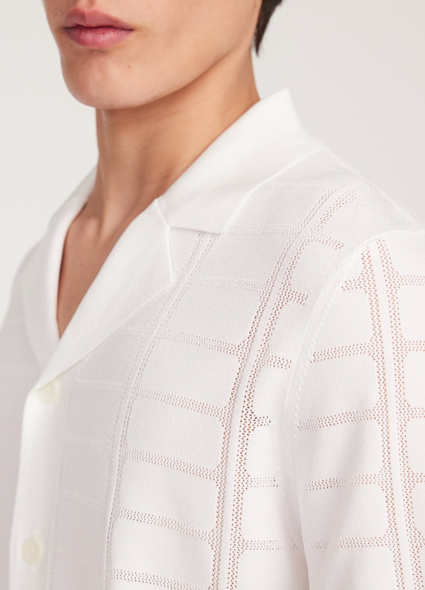 Patterned Mesh Tech Knit Shirt Ivory