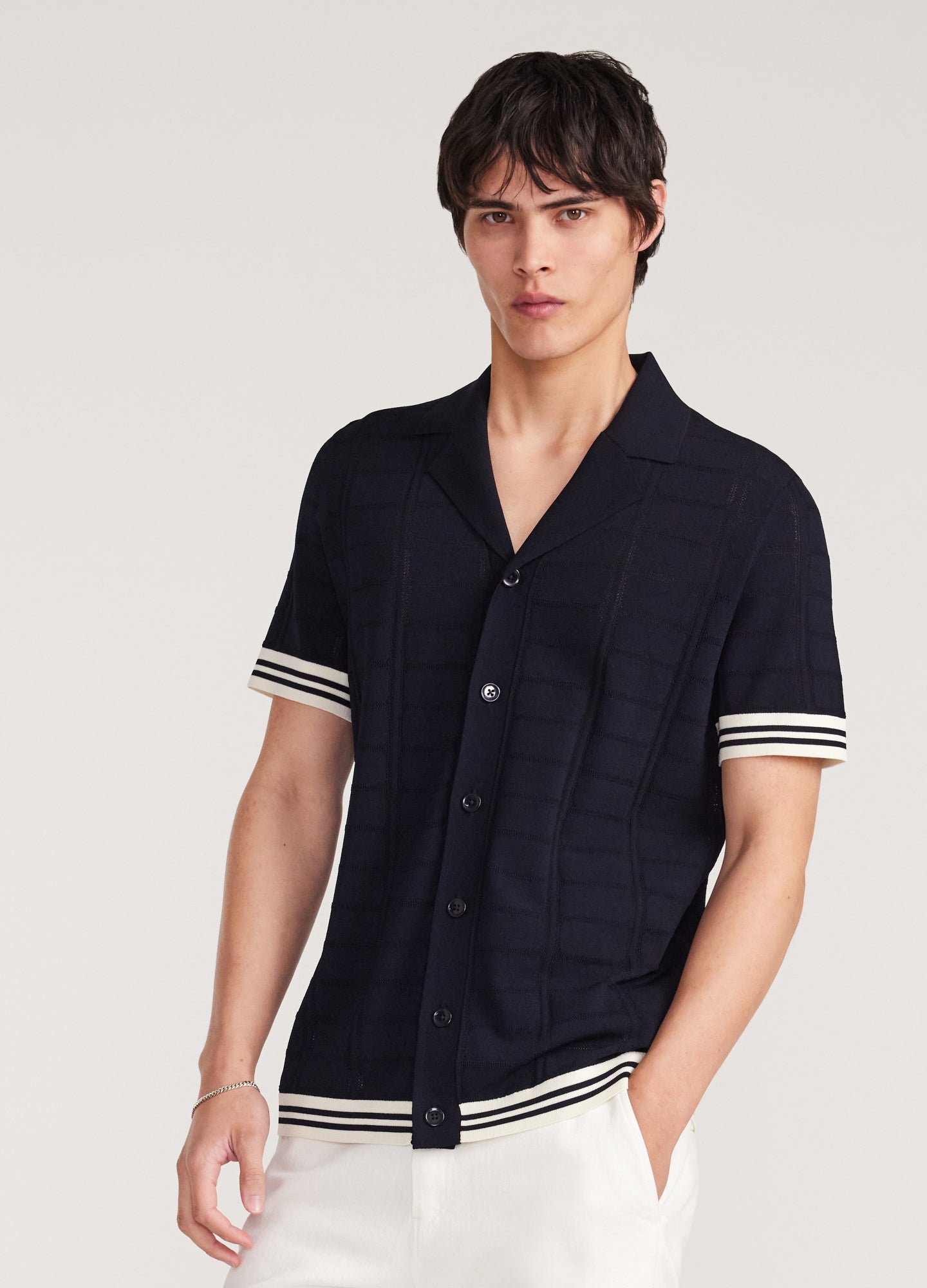 Patterned Mesh Tech Knit Shirt Navy