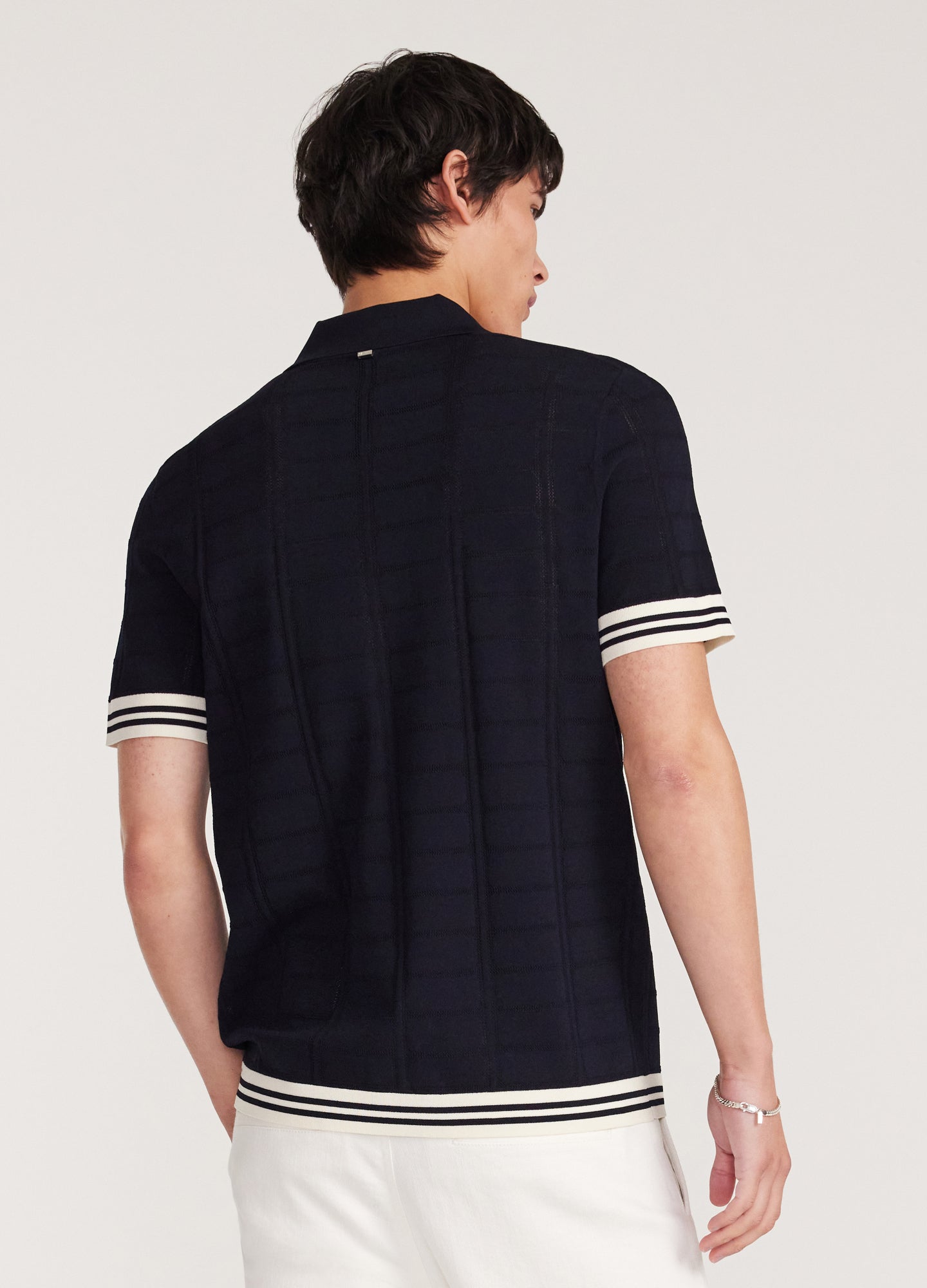 Patterned Mesh Tech Knit Shirt Navy