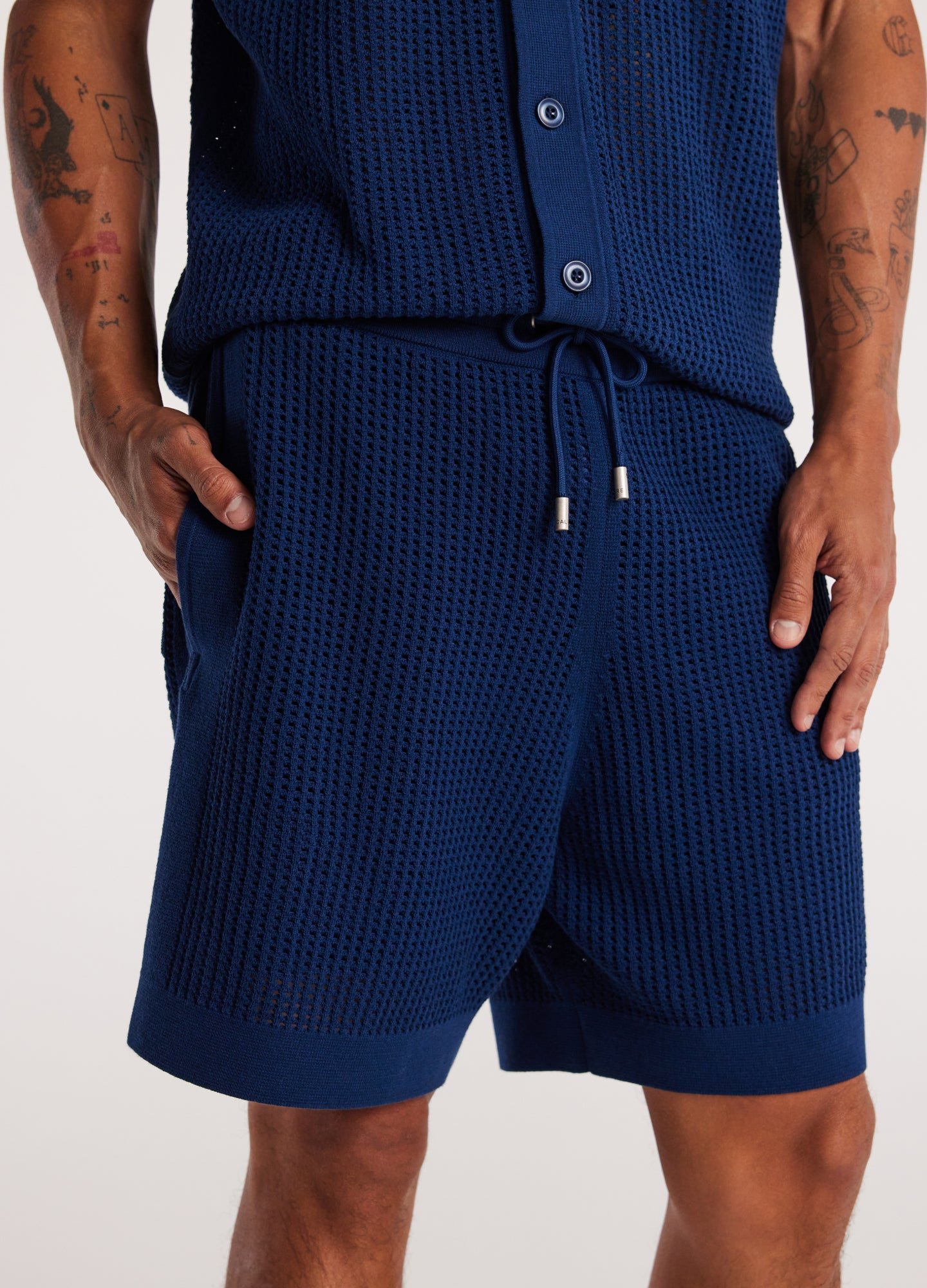 Eyelet Mesh Knit Shorts Delft Blue