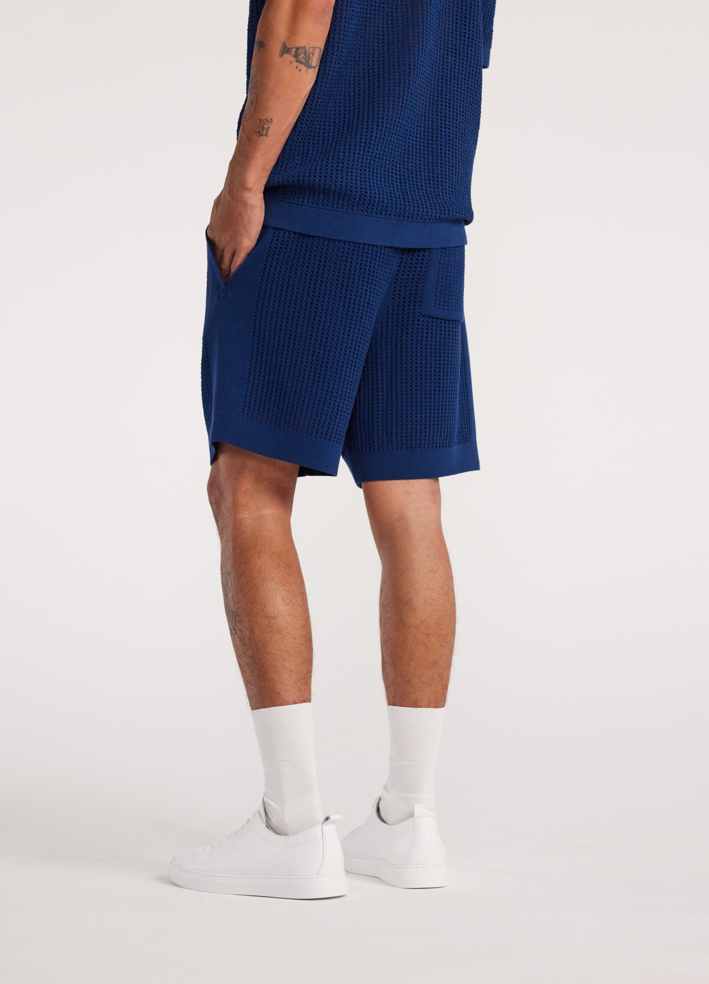 Eyelet Mesh Knit Shorts Delft Blue