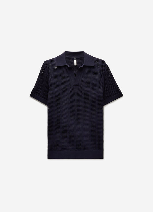 Self Stripe Mesh Knit Polo Navy