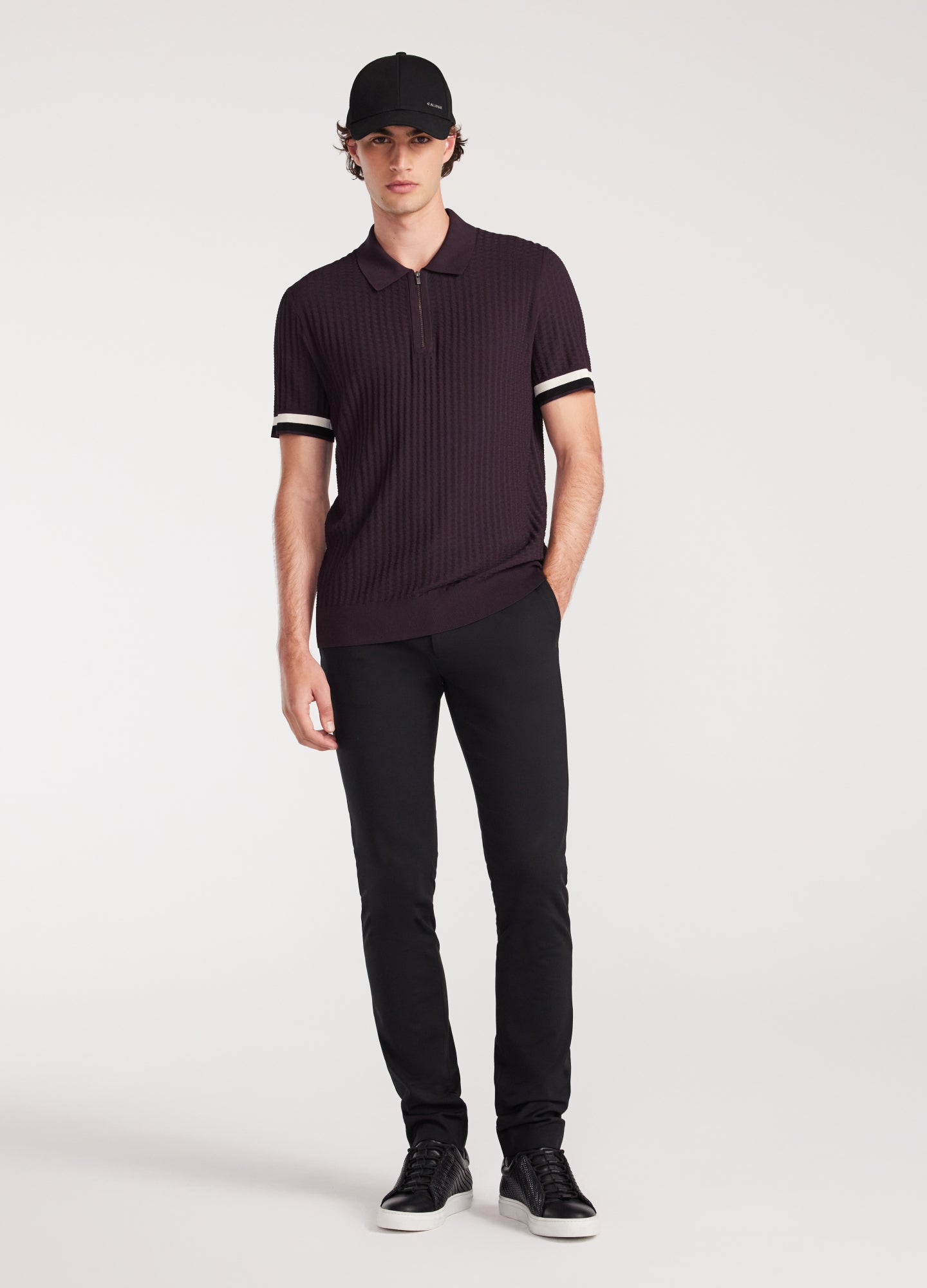 Double Stripe Polo Aubergine